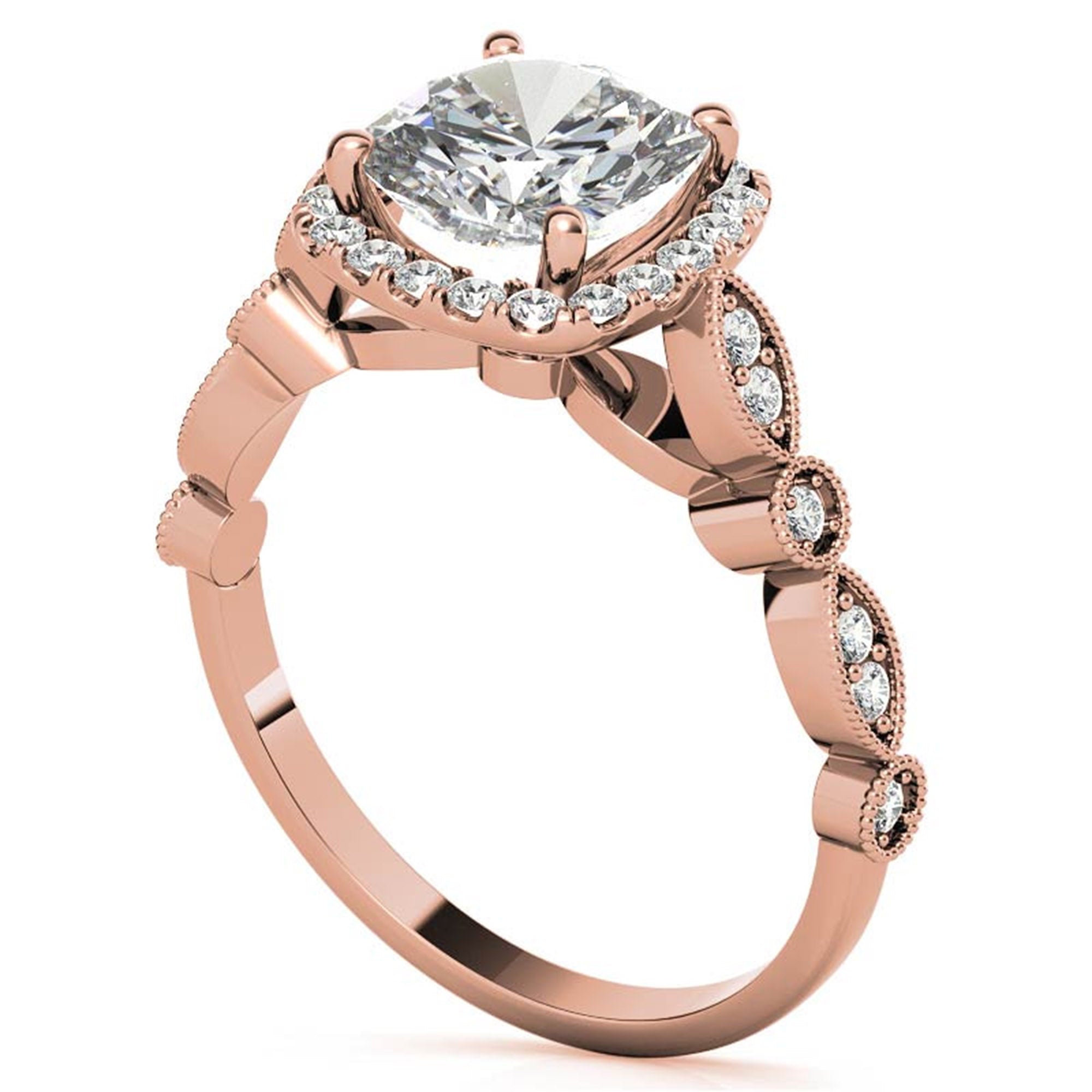 Adjustable Sterling Silver Lustrous Rose Gold Cushion-Cut vintage-inspired Halo Ring For Women