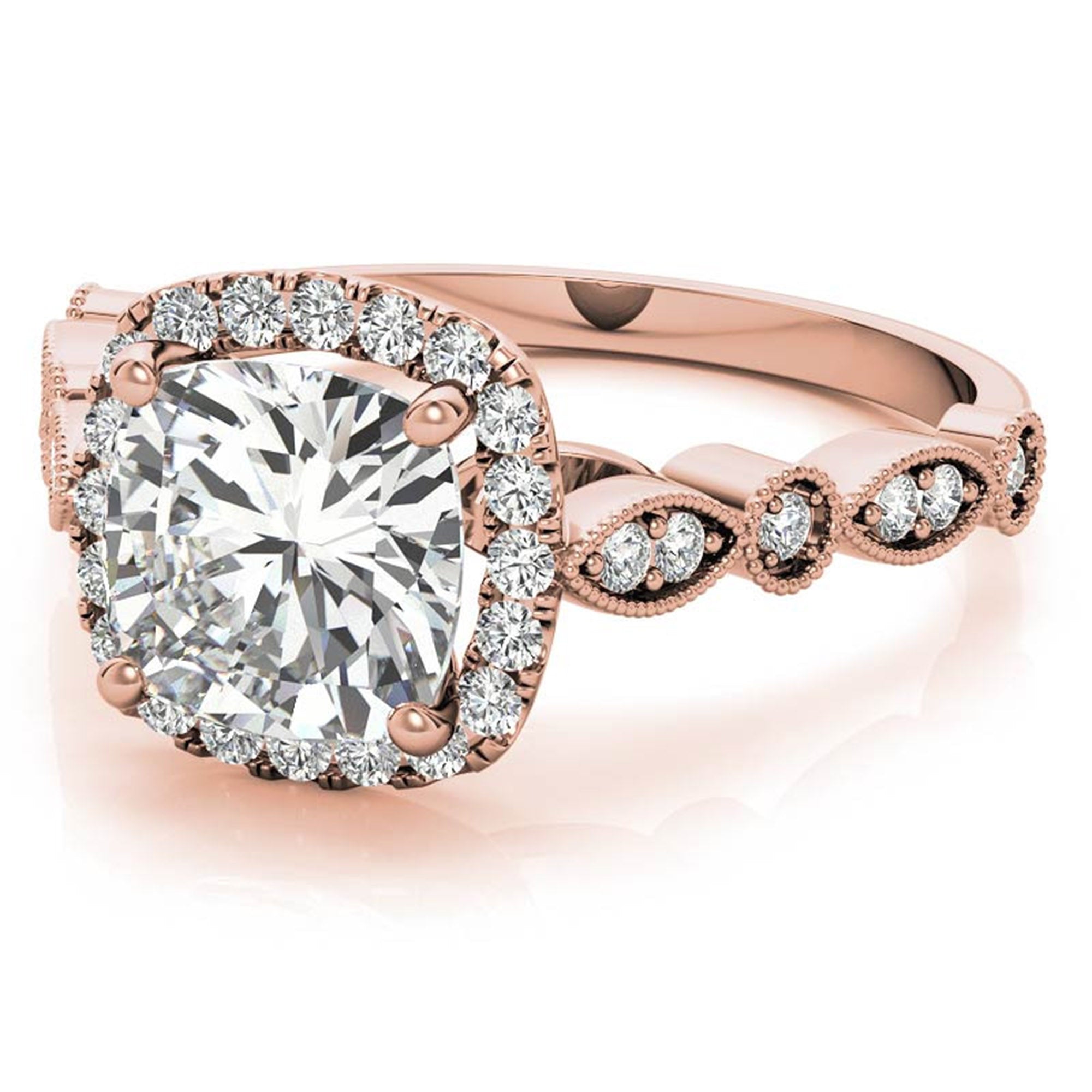 Adjustable Sterling Silver Lustrous Rose Gold Cushion-Cut vintage-inspired Halo Ring For Women