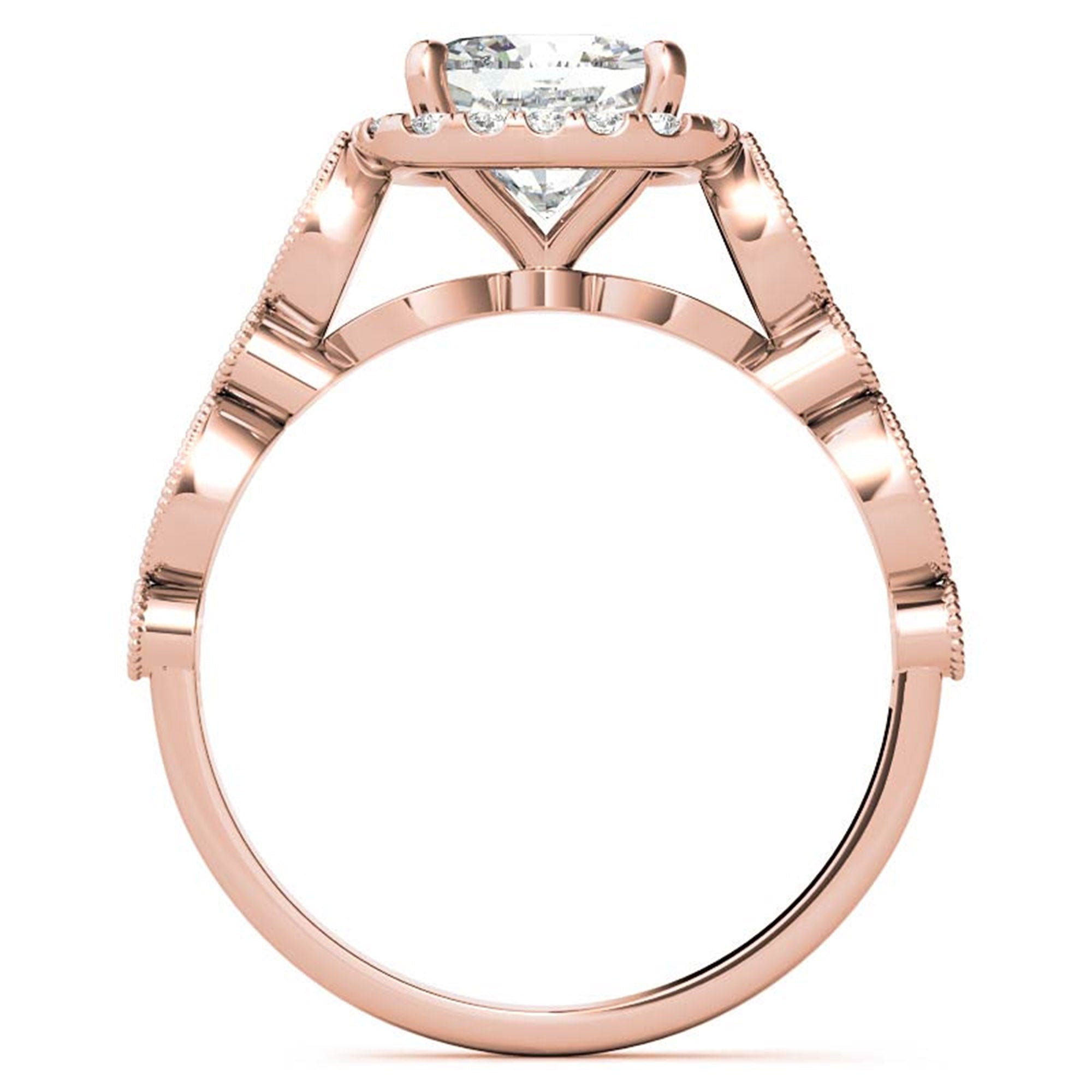 Adjustable Sterling Silver Lustrous Rose Gold Cushion-Cut vintage-inspired Halo Ring For Women