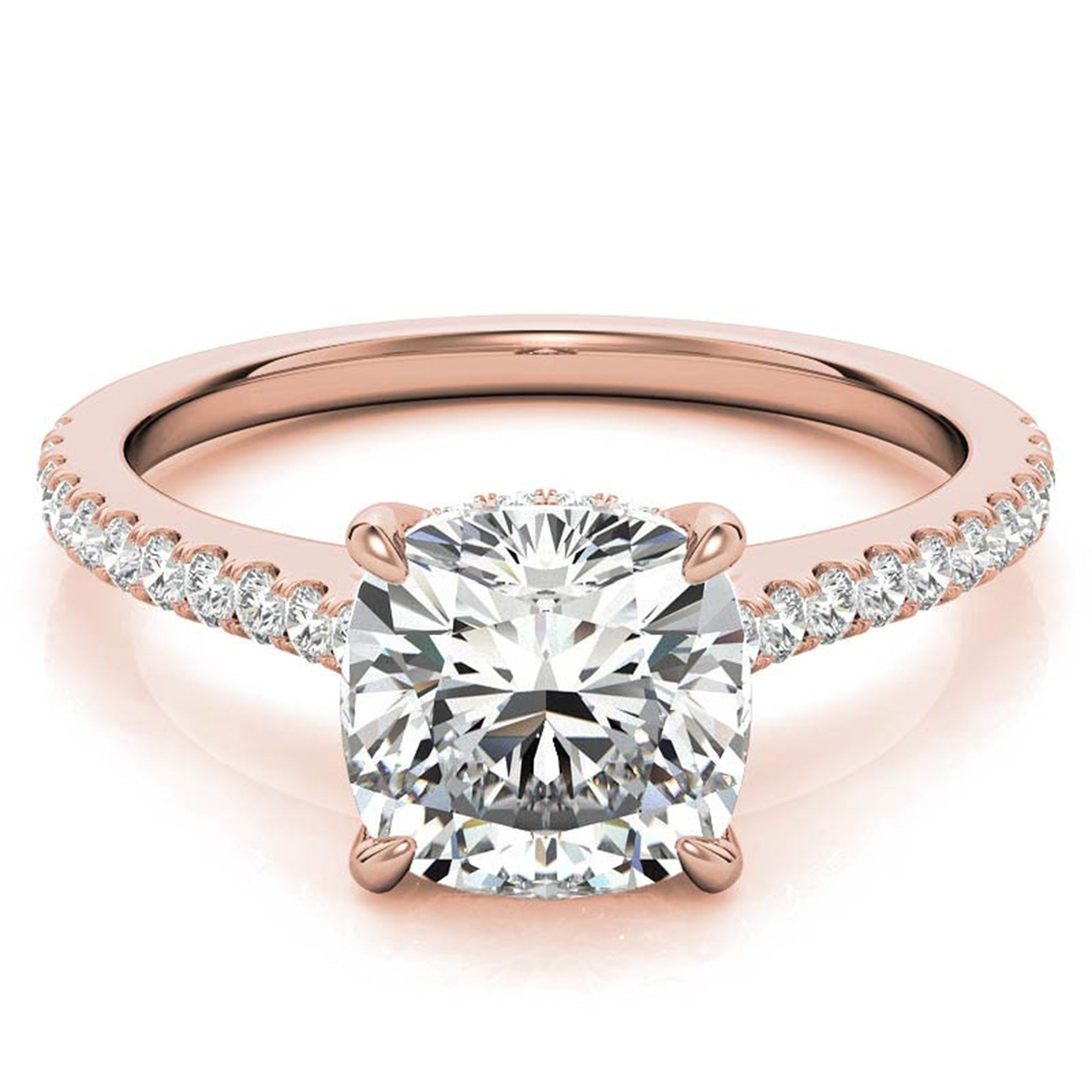 Adjustable Sterling Silver Classic Rose Gold Cushion-Cut Diamond Engagement Ring For Women