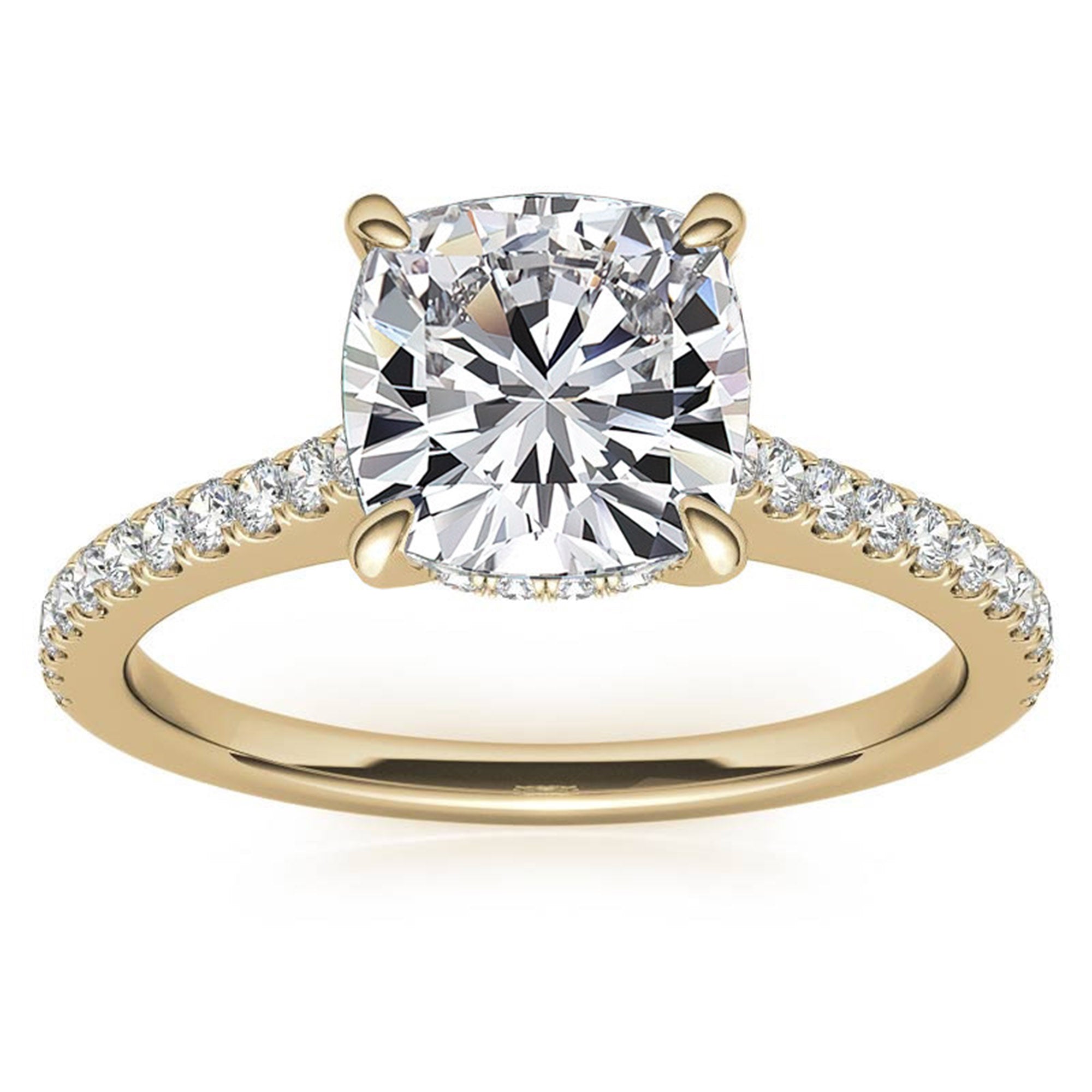 Adjustable Sterling Silver Classic Yellow Gold Cushion-Cut Diamond Engagement Ring For Women