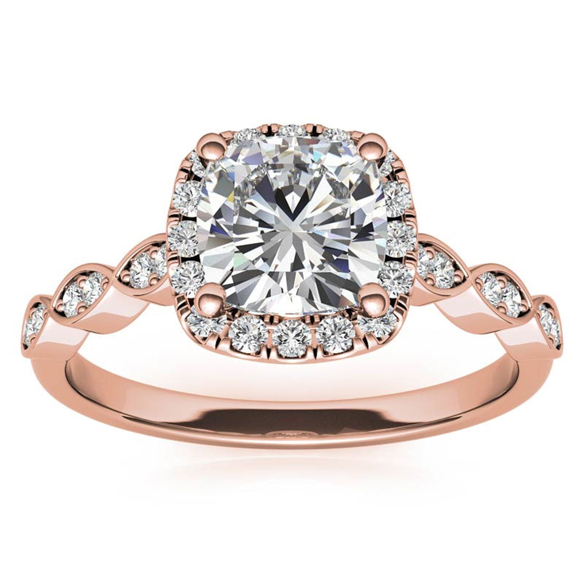 Adjustable Sterling Silver Chic Rose Gold Cushion Cut Diamond Halo Engagement Ring For Women