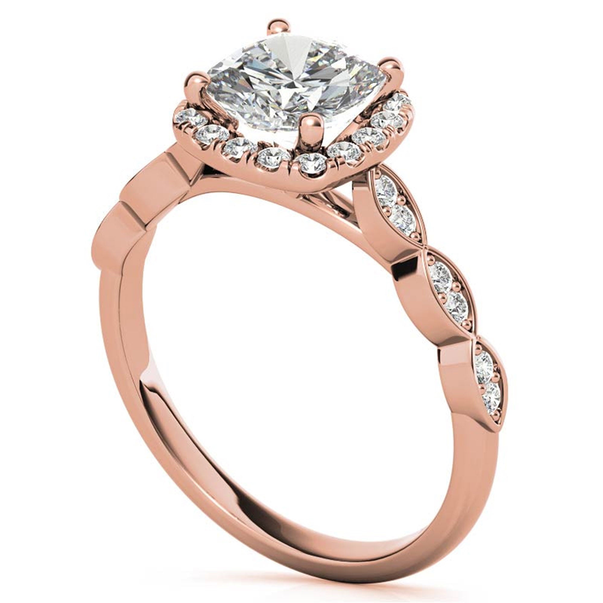 Adjustable Sterling Silver Chic Rose Gold Cushion Cut Diamond Halo Engagement Ring For Women