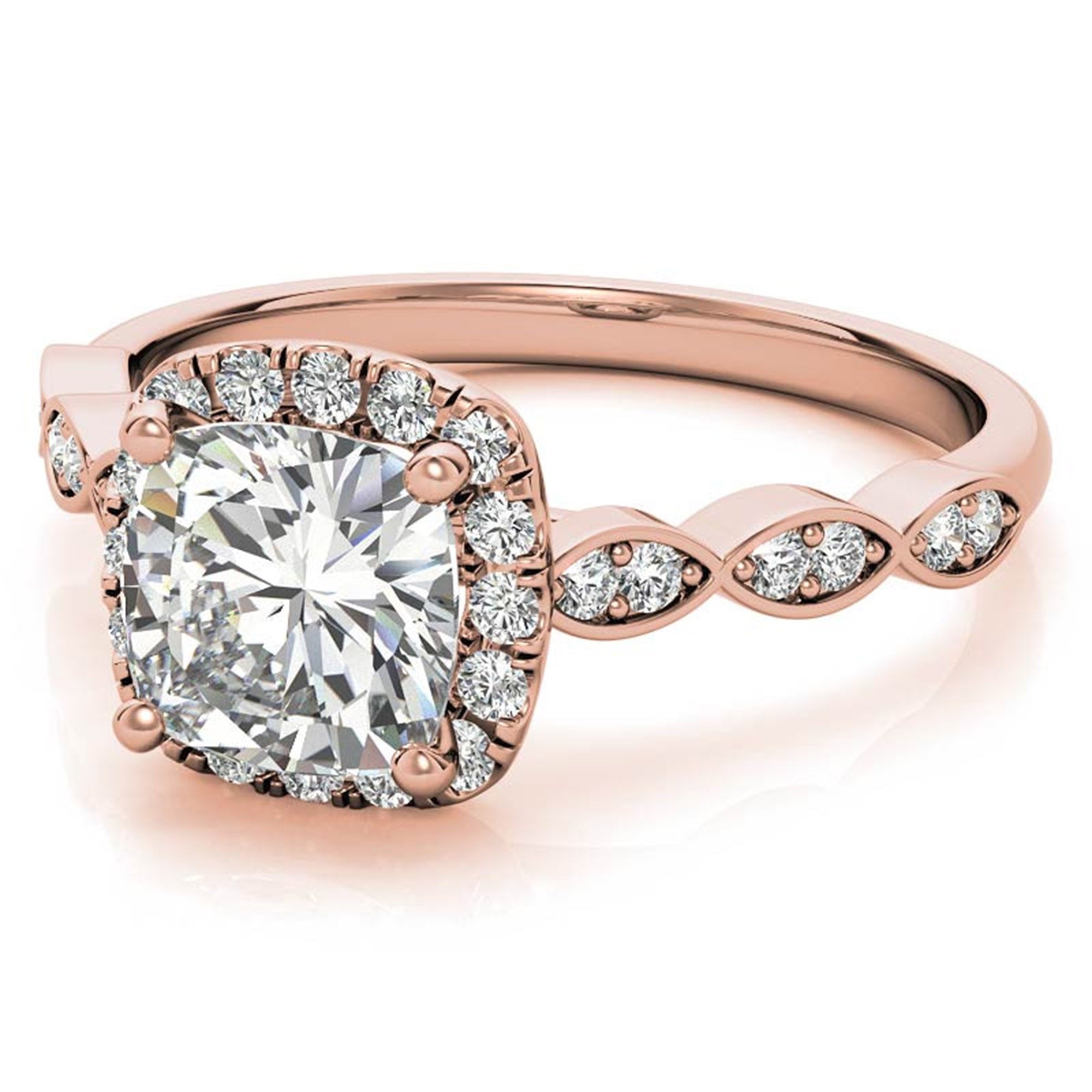 Adjustable Sterling Silver Chic Rose Gold Cushion Cut Diamond Halo Engagement Ring For Women