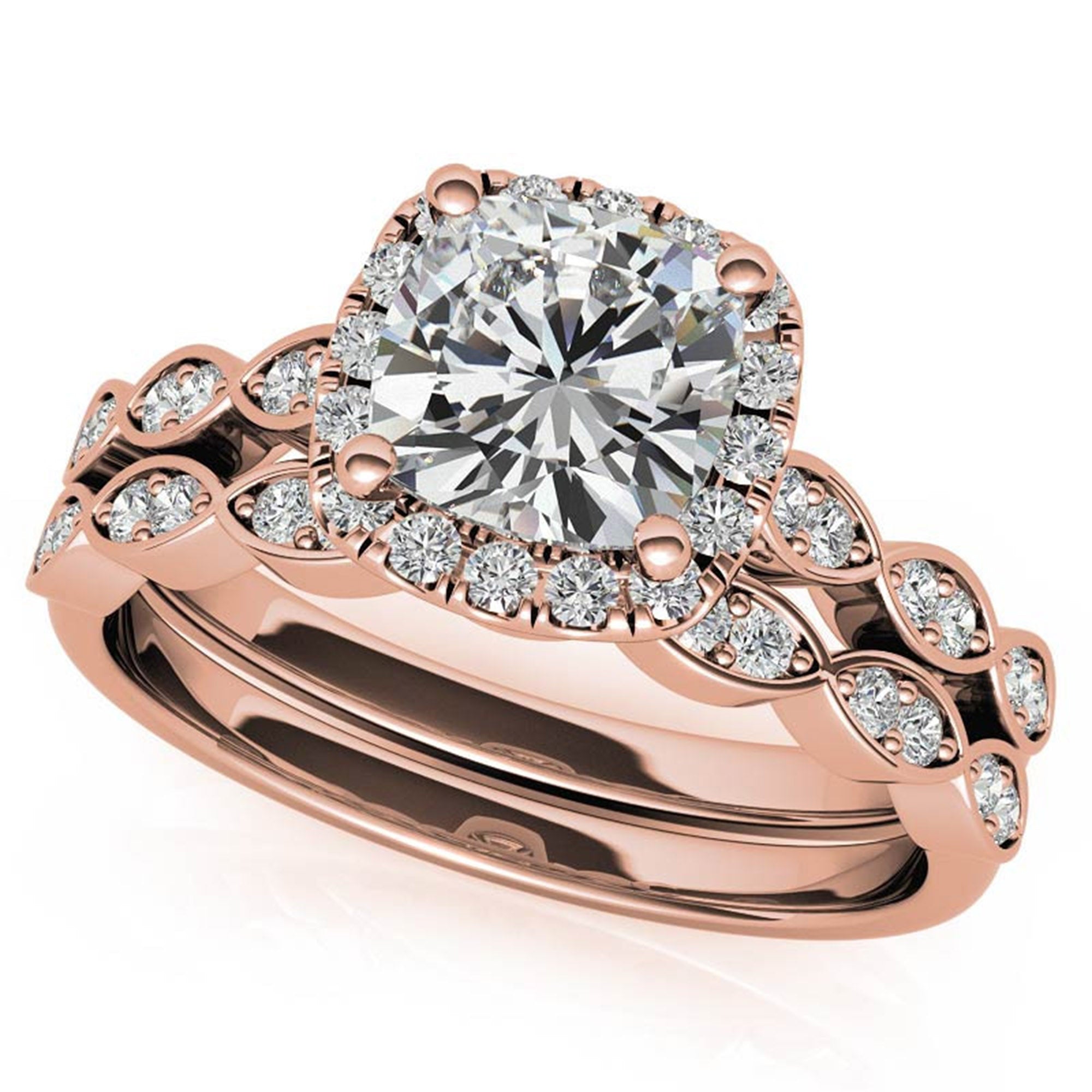 Adjustable Sterling Silver Chic Rose Gold Cushion Cut Diamond Halo Engagement Ring For Women