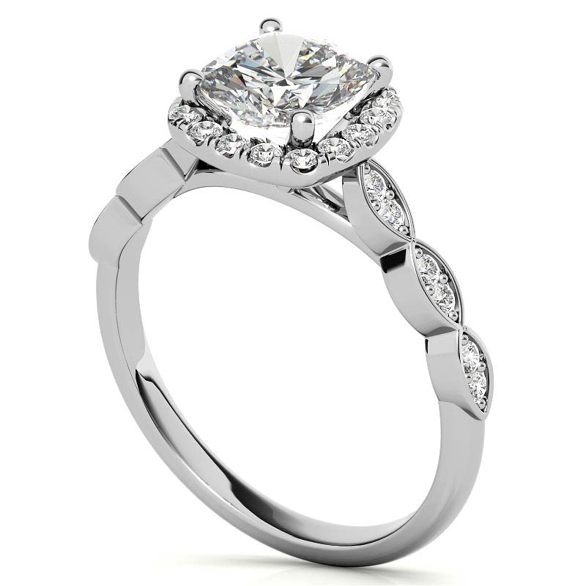 Adjustable Sterling Silver Chic White Gold Cushion Cut Diamond Halo Engagement Ring For Women