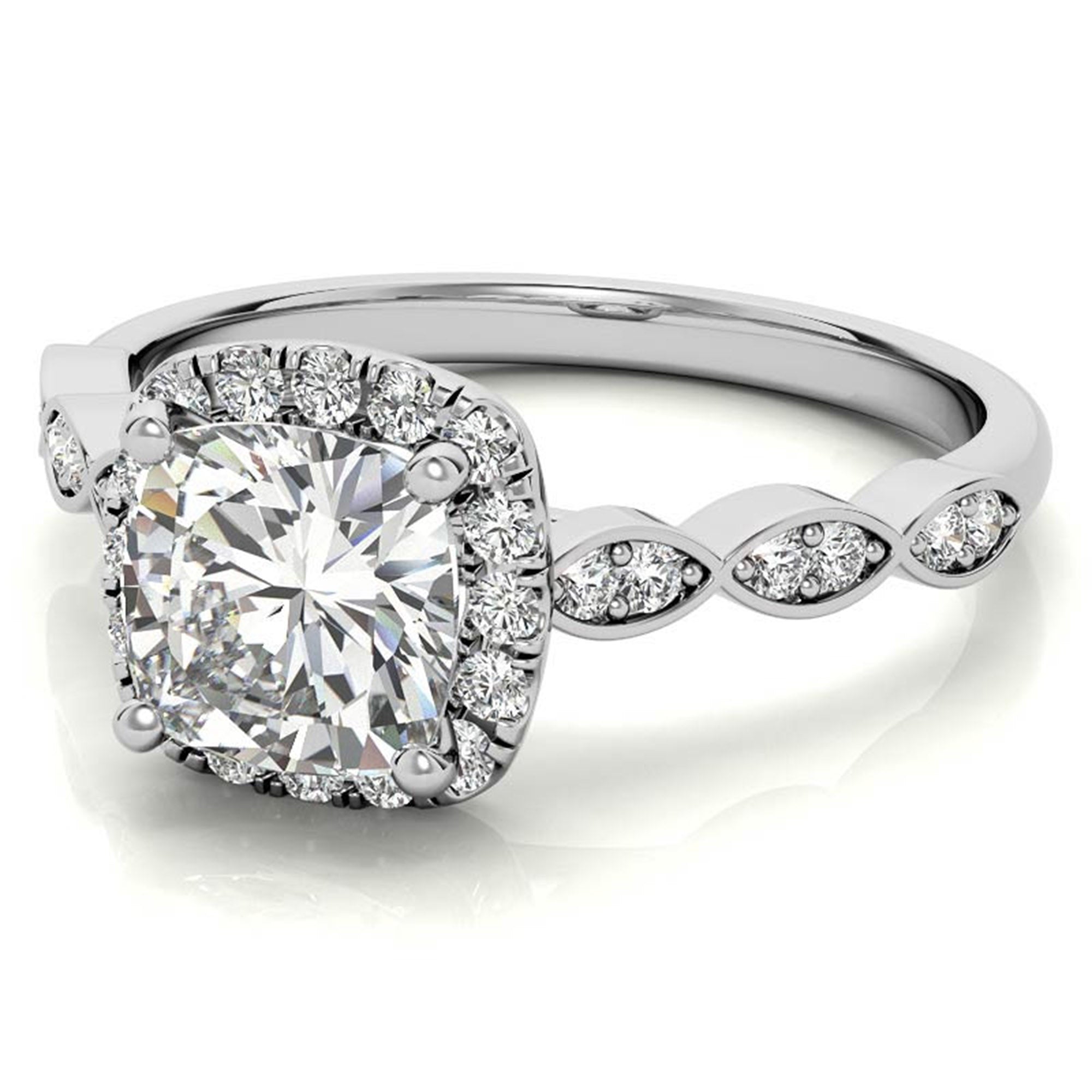 Adjustable Sterling Silver Chic White Gold Cushion Cut Diamond Halo Engagement Ring For Women