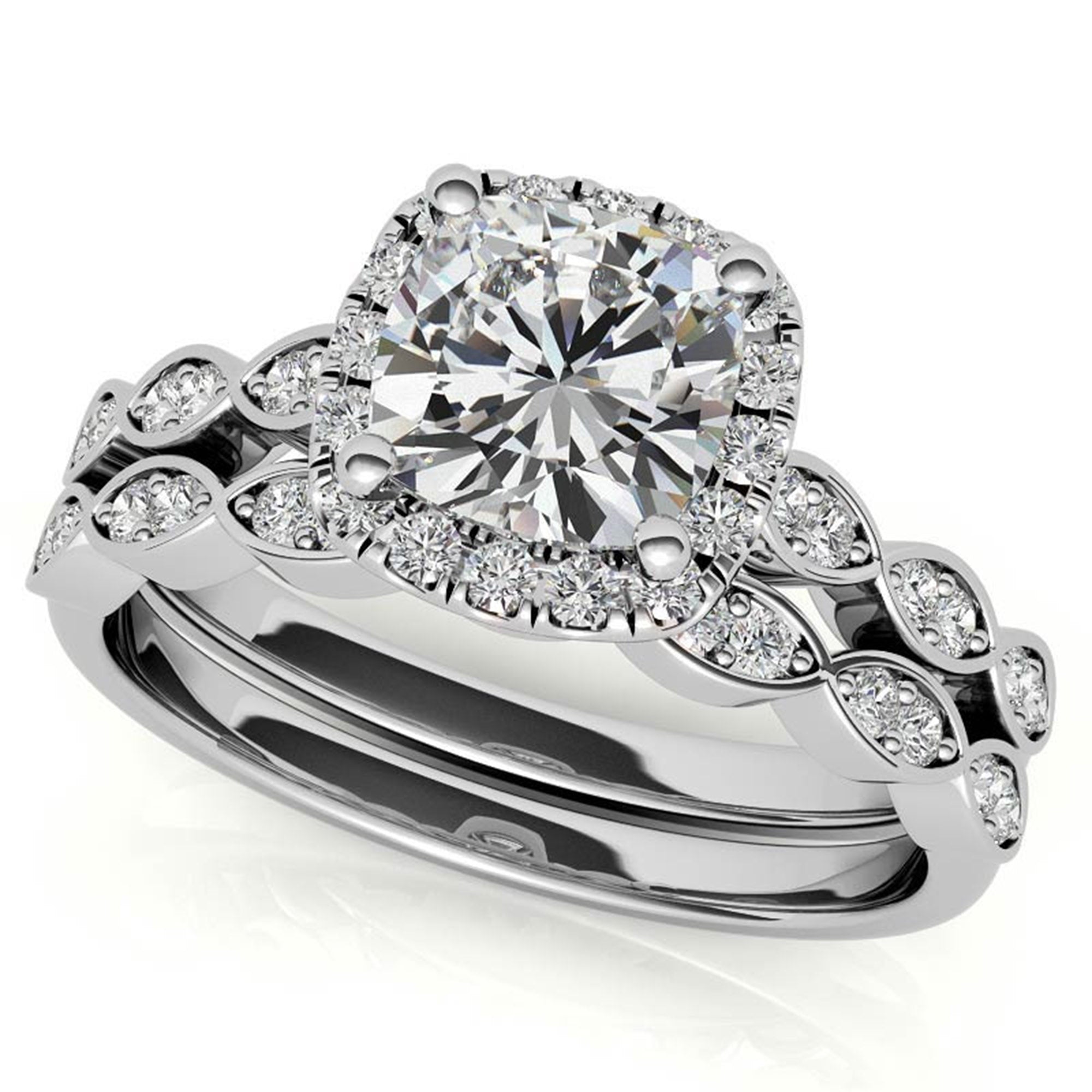 Adjustable Sterling Silver Chic White Gold Cushion Cut Diamond Halo Engagement Ring For Women