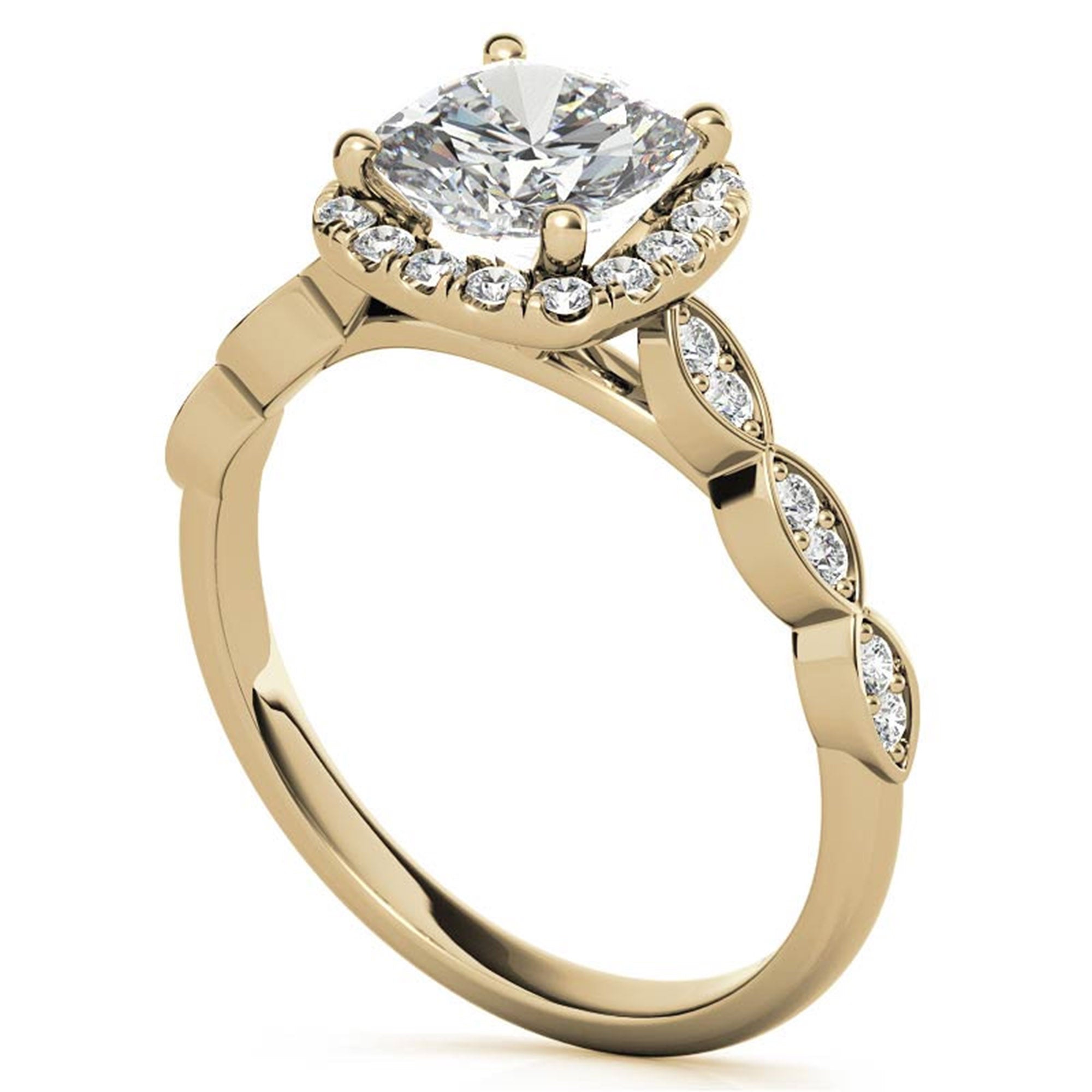 Adjustable Sterling Silver Chic Yellow Gold Cushion Cut Diamond Halo Engagement Ring For Women