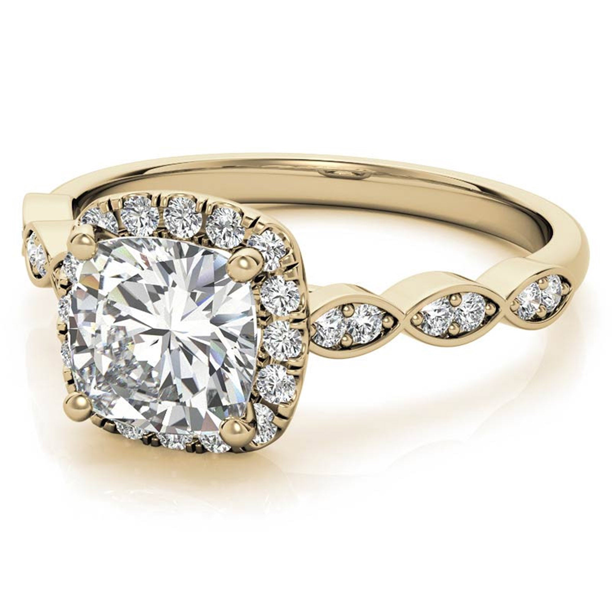 Adjustable Sterling Silver Chic Yellow Gold Cushion Cut Diamond Halo Engagement Ring For Women