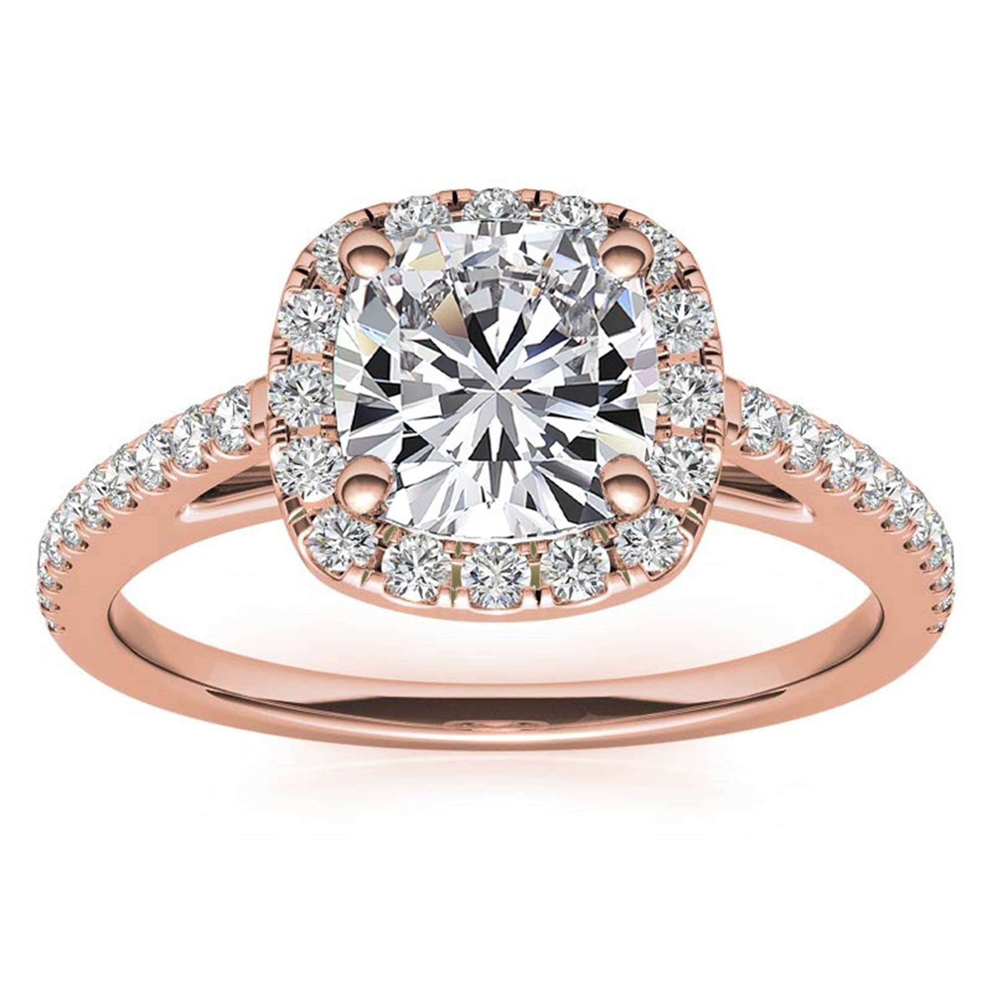 Adjustable Sterling Silver Engagement Rose Gold Halo Cushion-Cut Ring For Woman