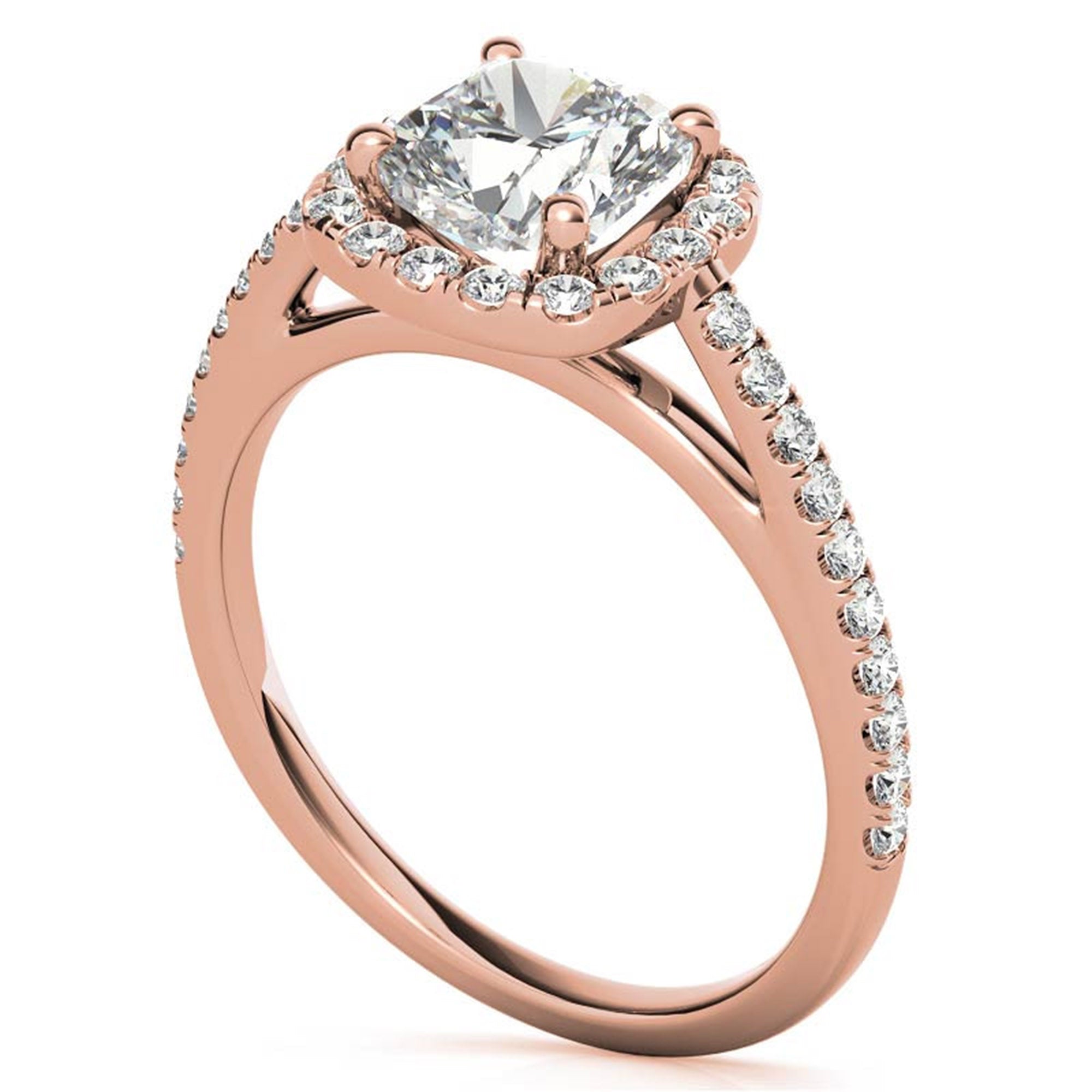 Adjustable Sterling Silver Engagement Rose Gold Halo Cushion-Cut Ring For Woman