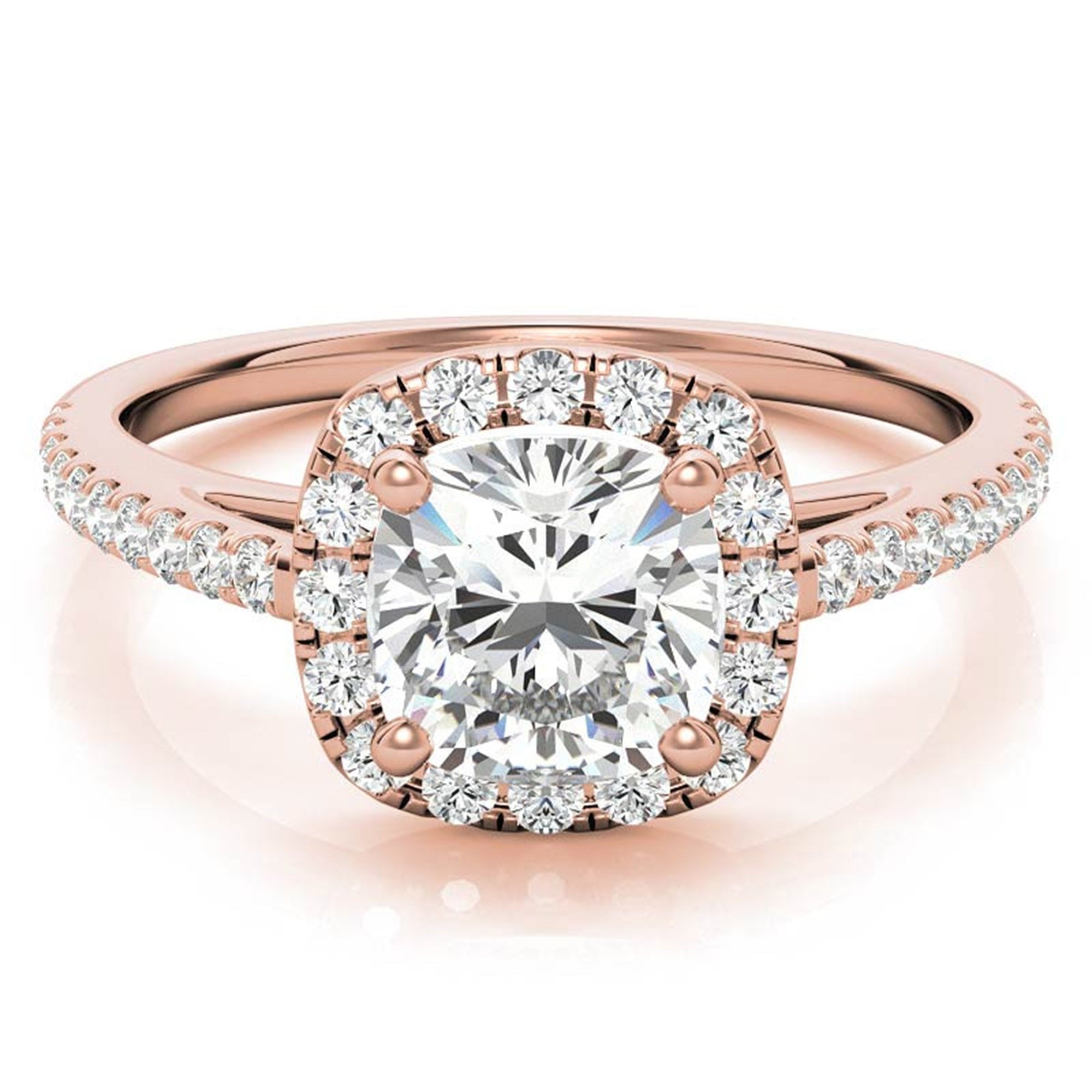 Adjustable Sterling Silver Engagement Rose Gold Halo Cushion-Cut Ring For Woman