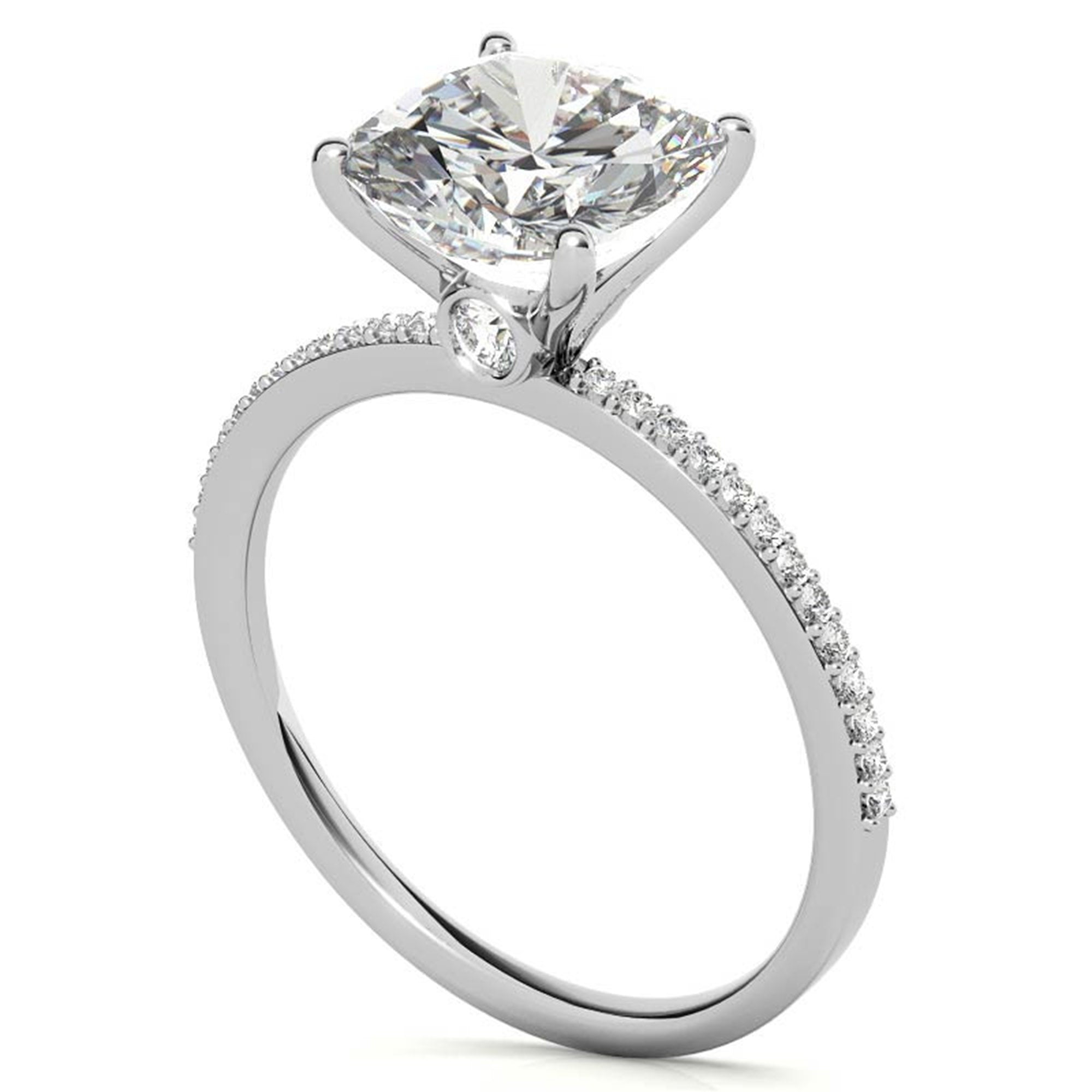 Sterling Silver Sparkling Adjustable Cushion-Cut White Gold Engagement Ring For Women