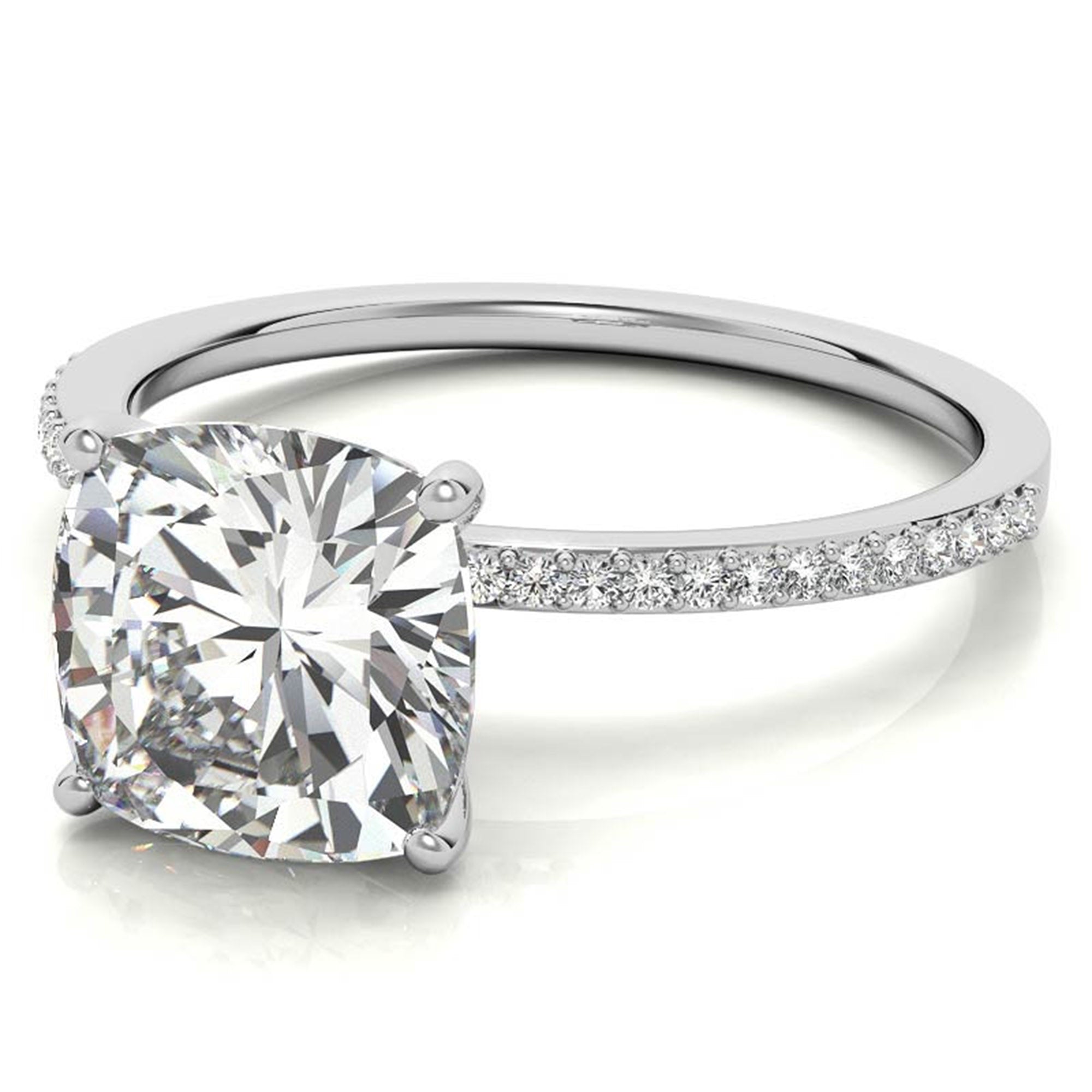 Sterling Silver Sparkling Adjustable Cushion-Cut White Gold Engagement Ring For Women