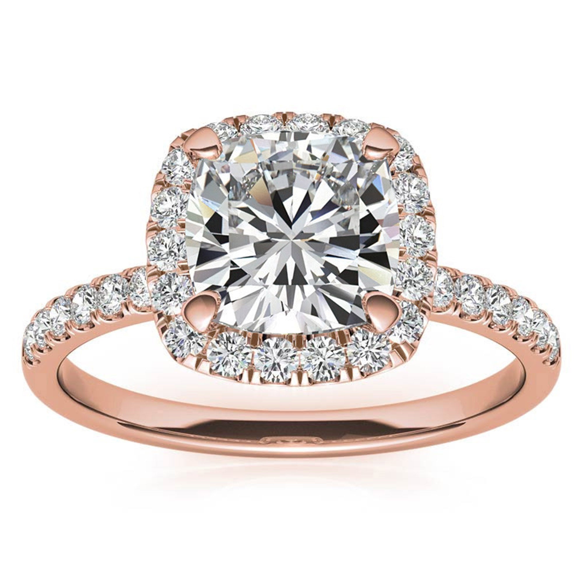 Adjustable Sterling Silver classic Rose Gold Cushion Cut Solitaire Halo Ring For Women