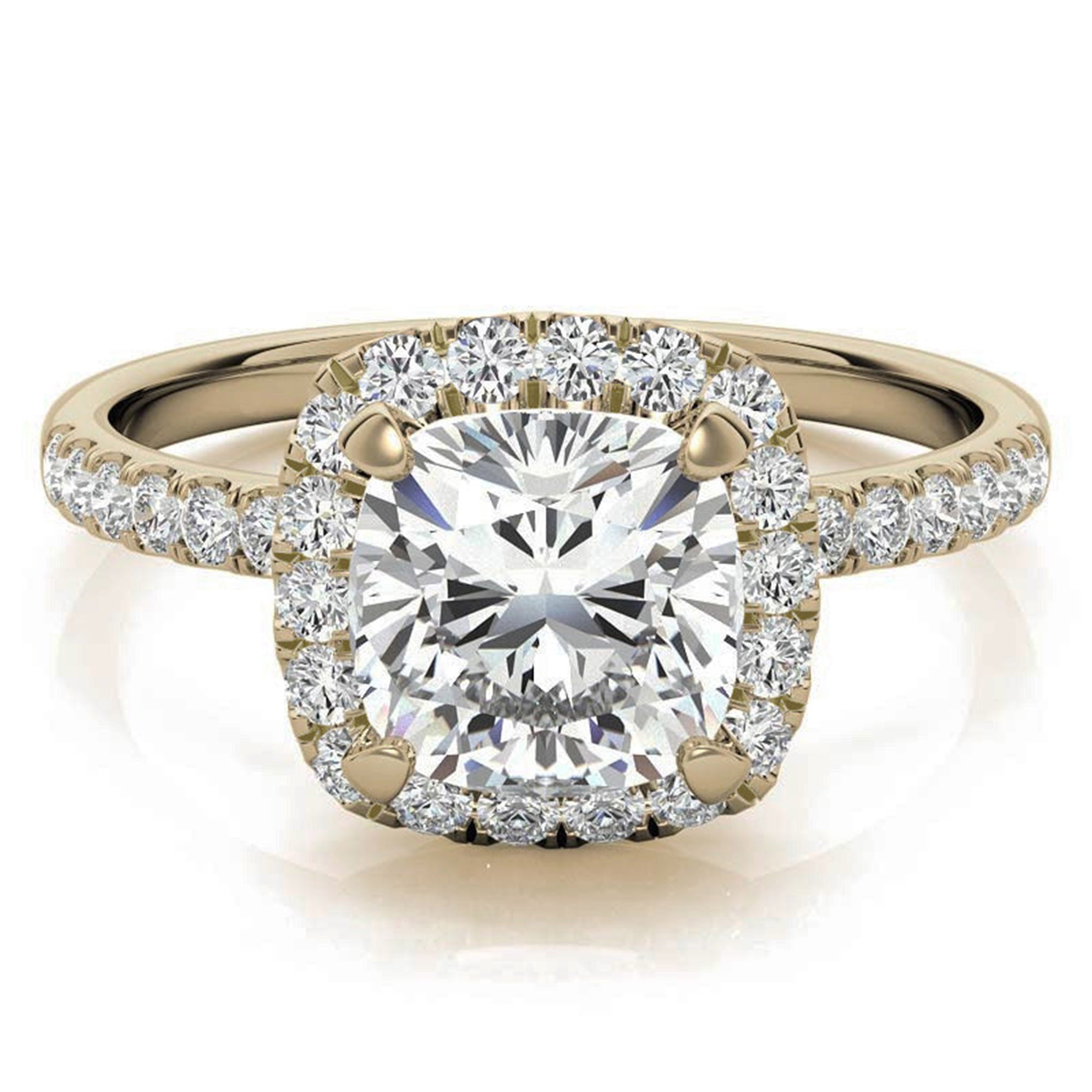 Adjustable Sterling Silver classic Yellow Gold Cushion Cut Solitaire Halo Ring For Women