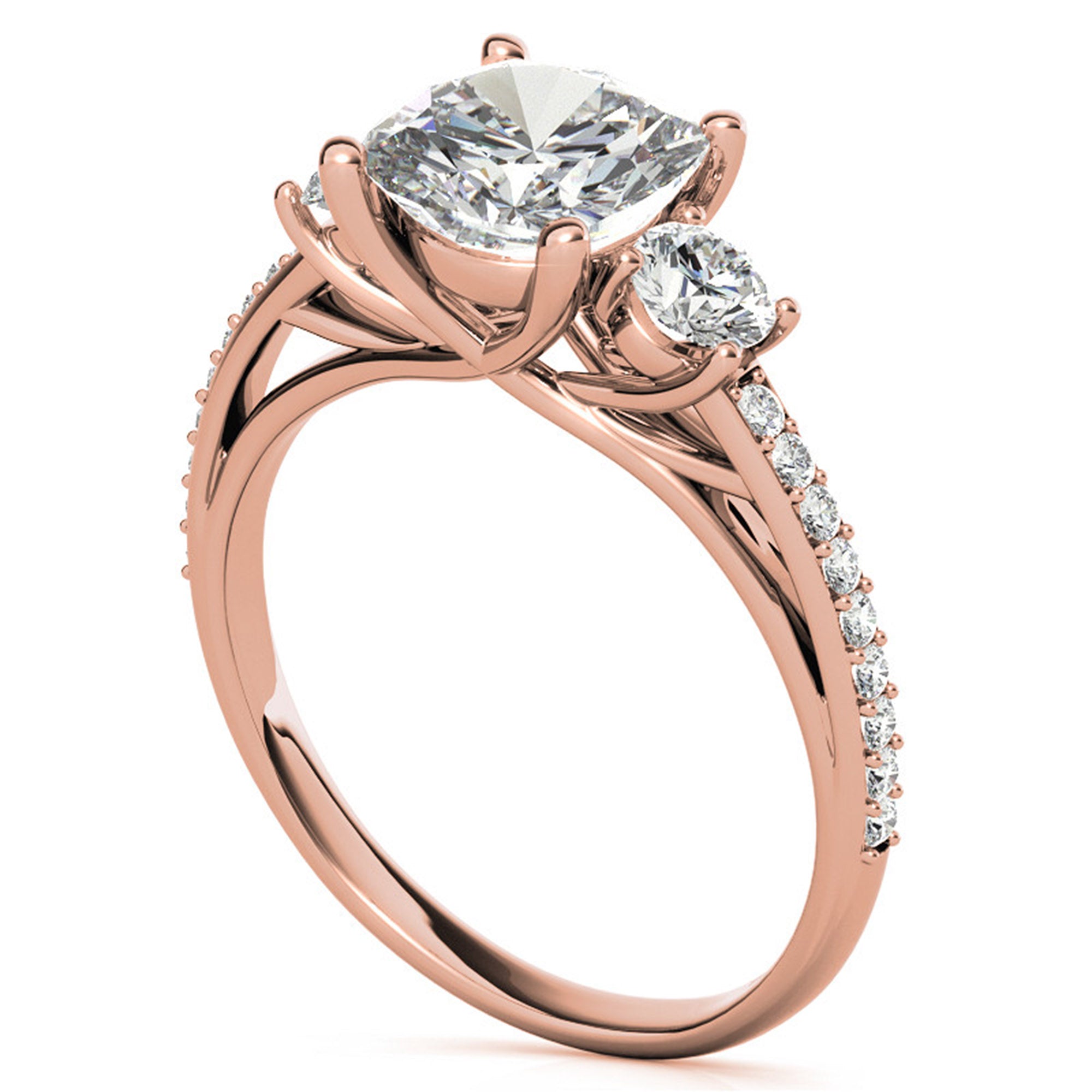 Adjustable Sterling Silver Delicate Rose Gold Cushion and Round Trinity Ring For Women