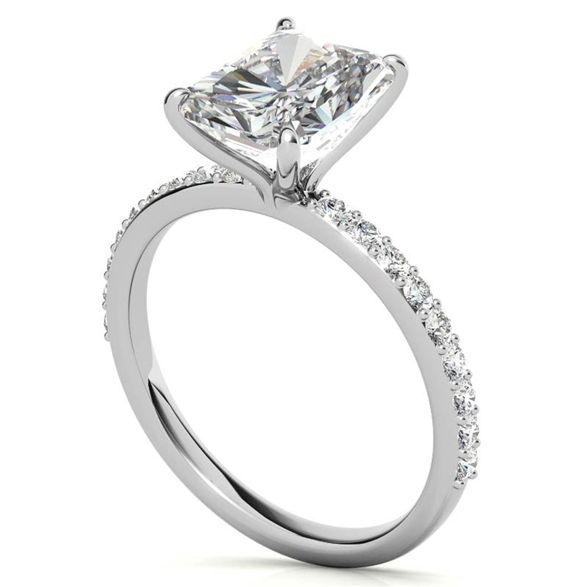 Adjustable Engagement Sterling Silver White Gold Radiant Cut with Hidden Halo Design  Ring For Woman