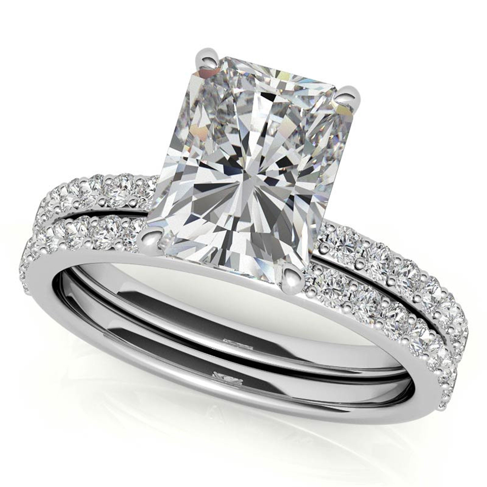 Adjustable Engagement Sterling Silver White Gold Radiant Cut with Hidden Halo Design  Ring For Woman