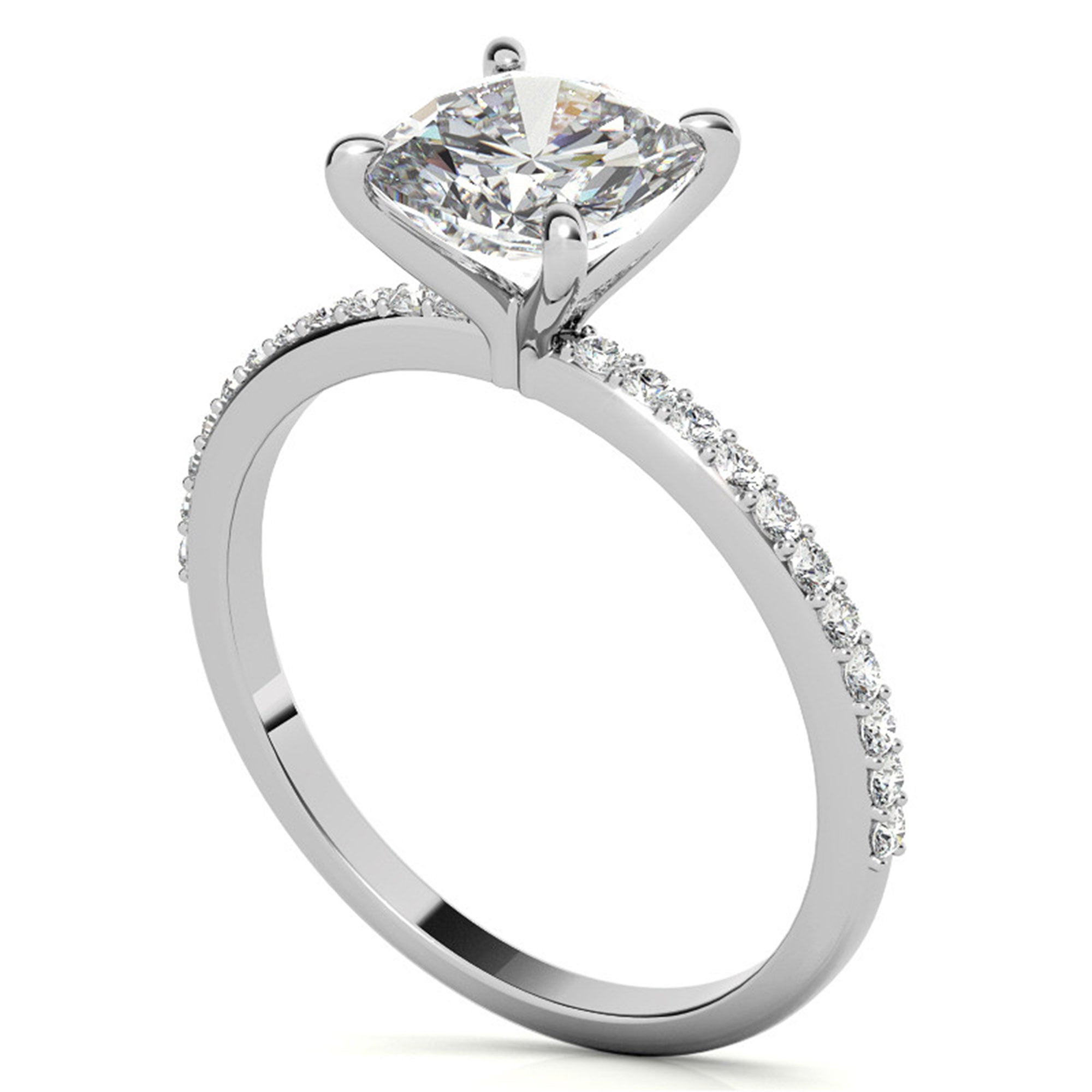 Sterling Silver Luxury Adjustable Cushion-Cut Solitaire White Gold Eternity Ring For Women