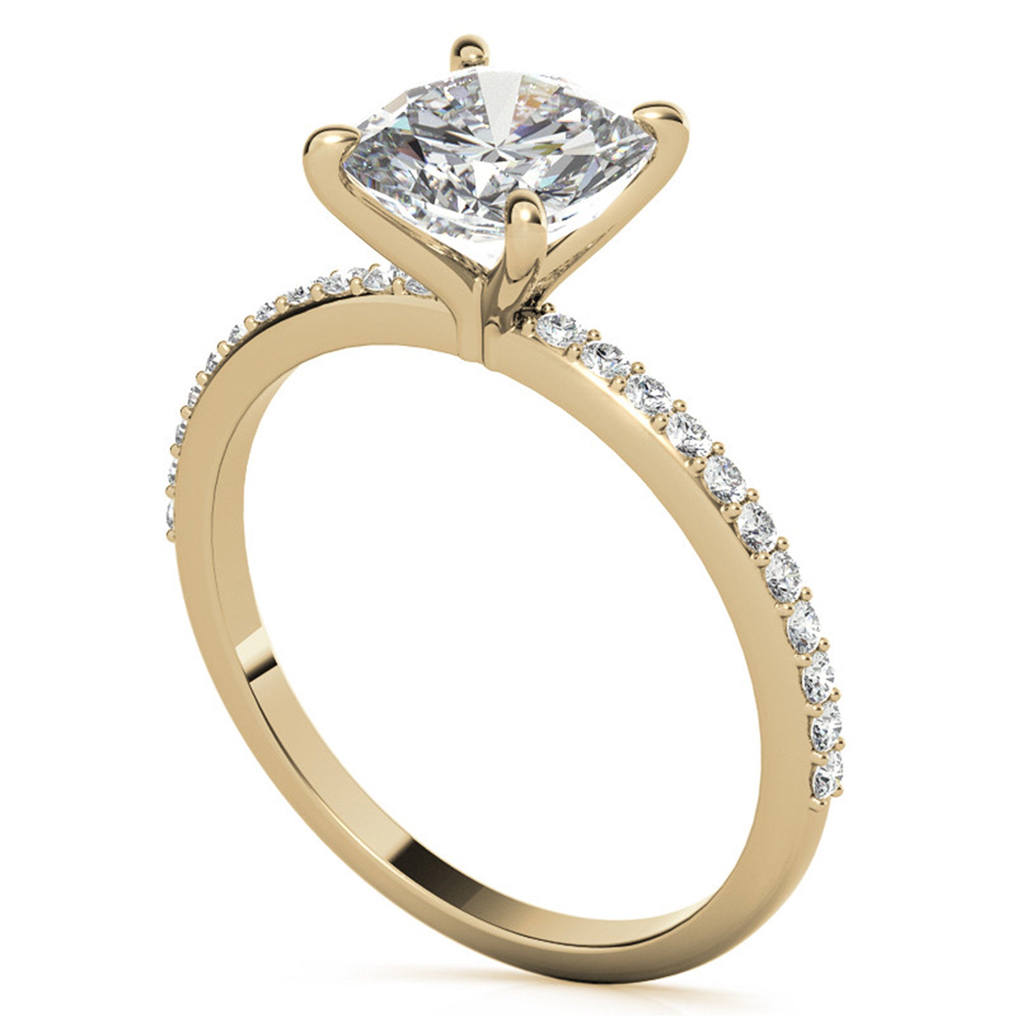 Sterling Silver Luxury Adjustable Cushion-Cut Solitaire Yellow Gold Eternity Ring For Women