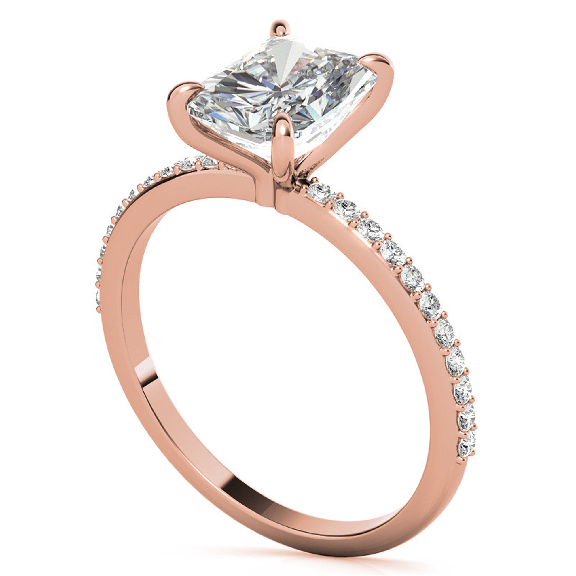 Adjustable Radiant Cut Solitaire Sterling Silver Rose Gold-Plated Engagement Ring with Pave Band – Perfect for Special Occasions