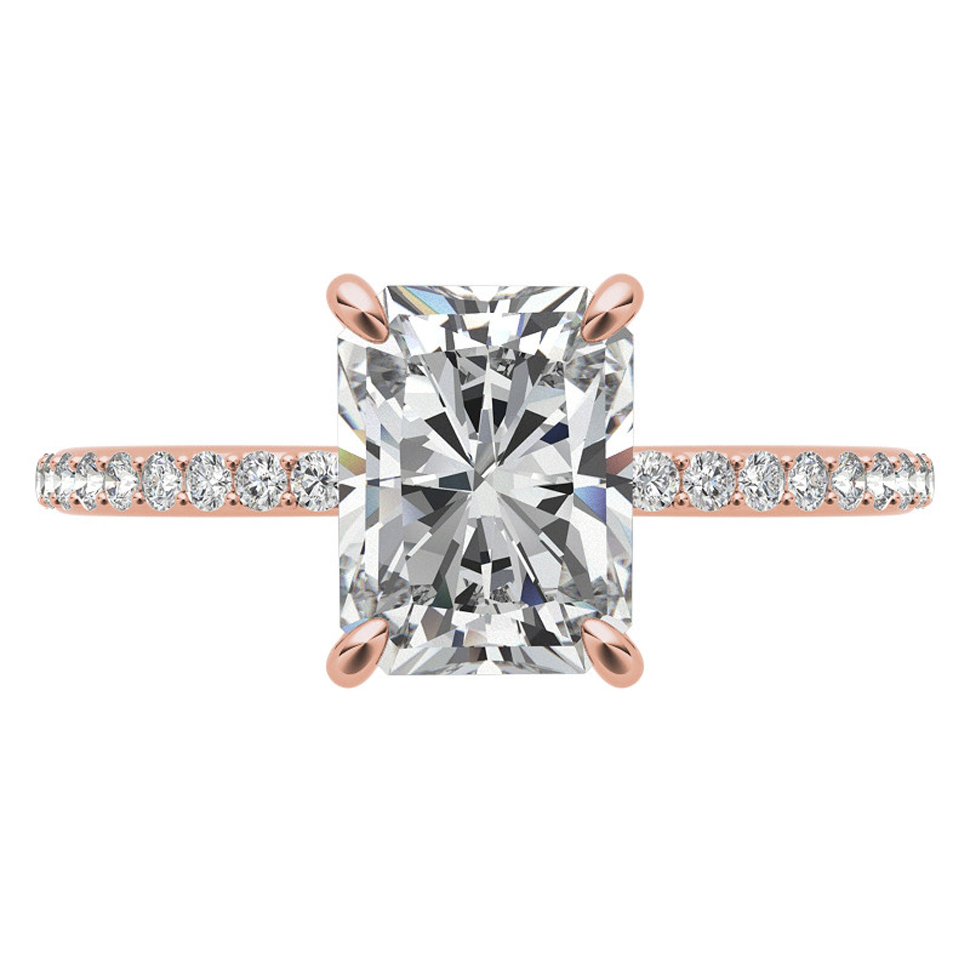 Adjustable Radiant Cut Solitaire Sterling Silver Rose Gold-Plated Engagement Ring with Pave Band – Perfect for Special Occasions