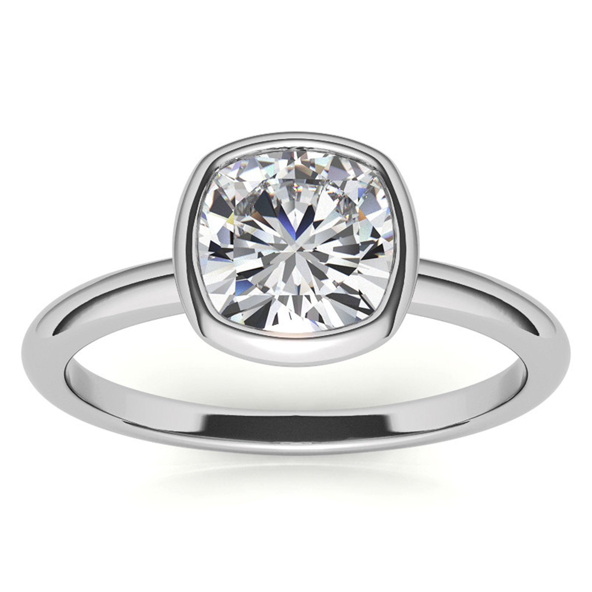 Sterling Silver Cushion-Cut Diamond Adjustable  Engagement White Gold Ring For Woman