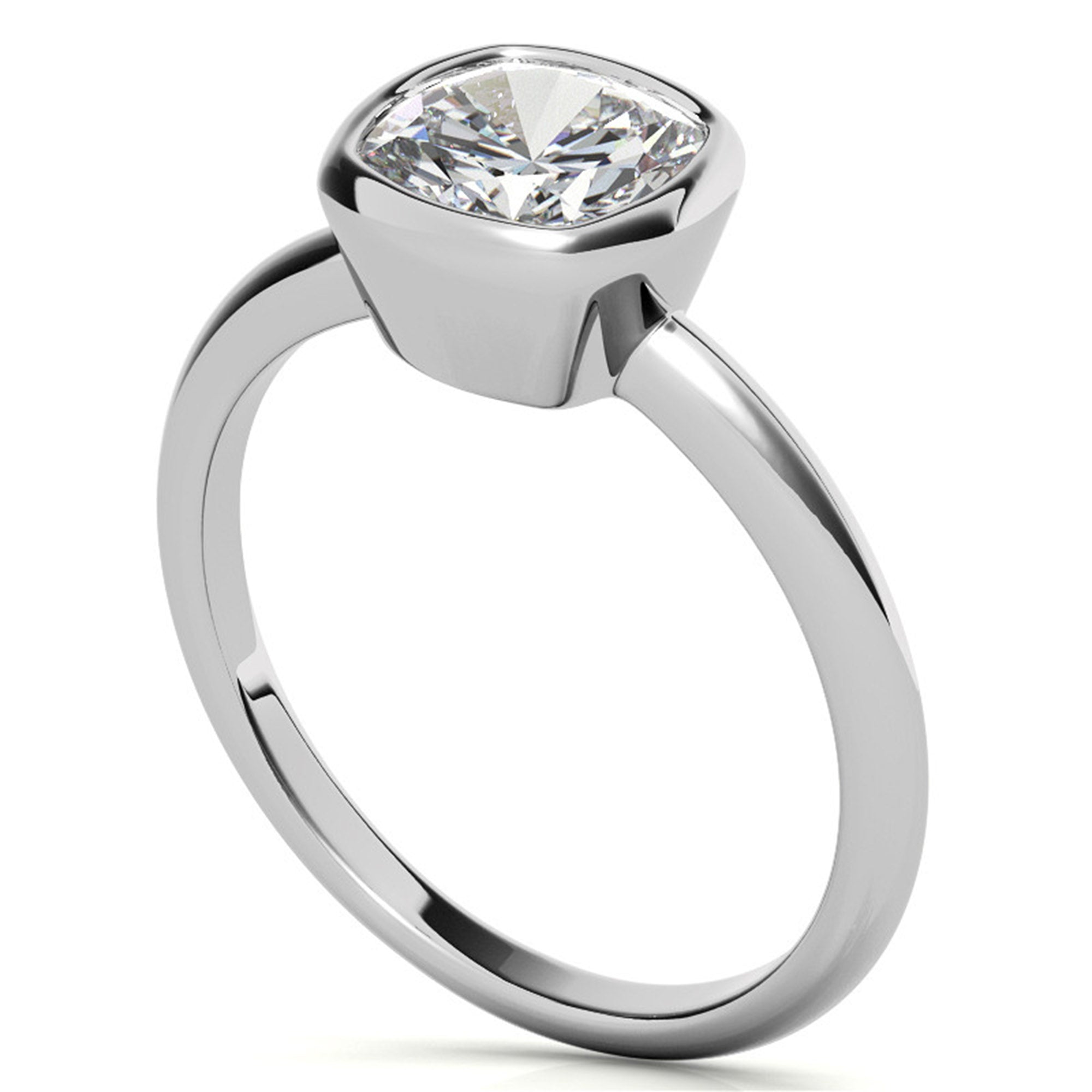 Sterling Silver Cushion-Cut Diamond Adjustable  Engagement White Gold Ring For Woman