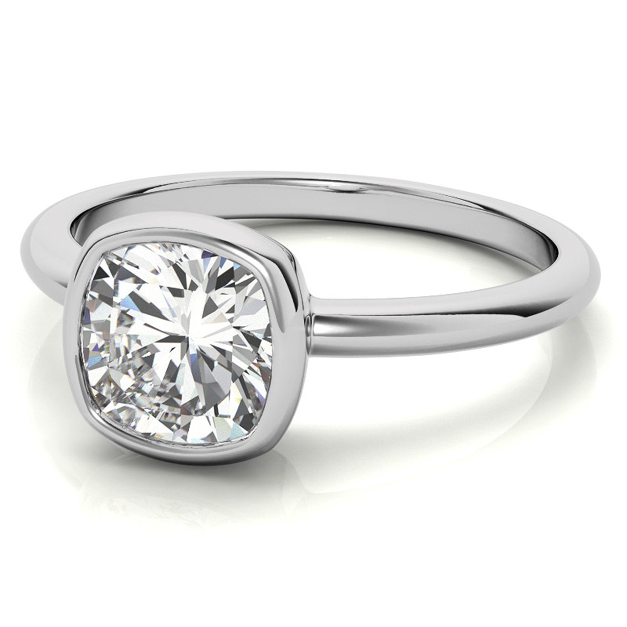 Sterling Silver Cushion-Cut Diamond Adjustable  Engagement White Gold Ring For Woman