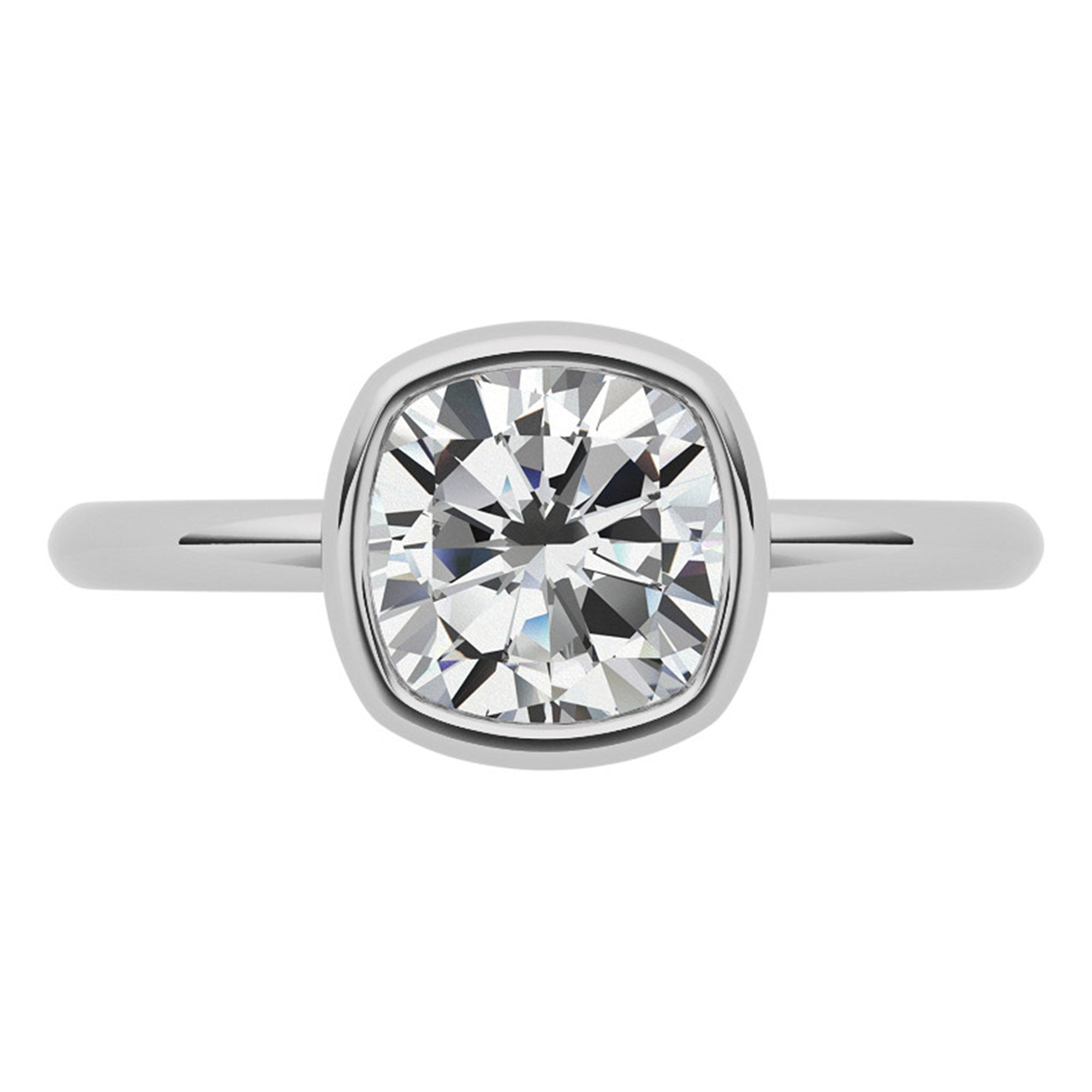 Sterling Silver Cushion-Cut Diamond Adjustable  Engagement White Gold Ring For Woman