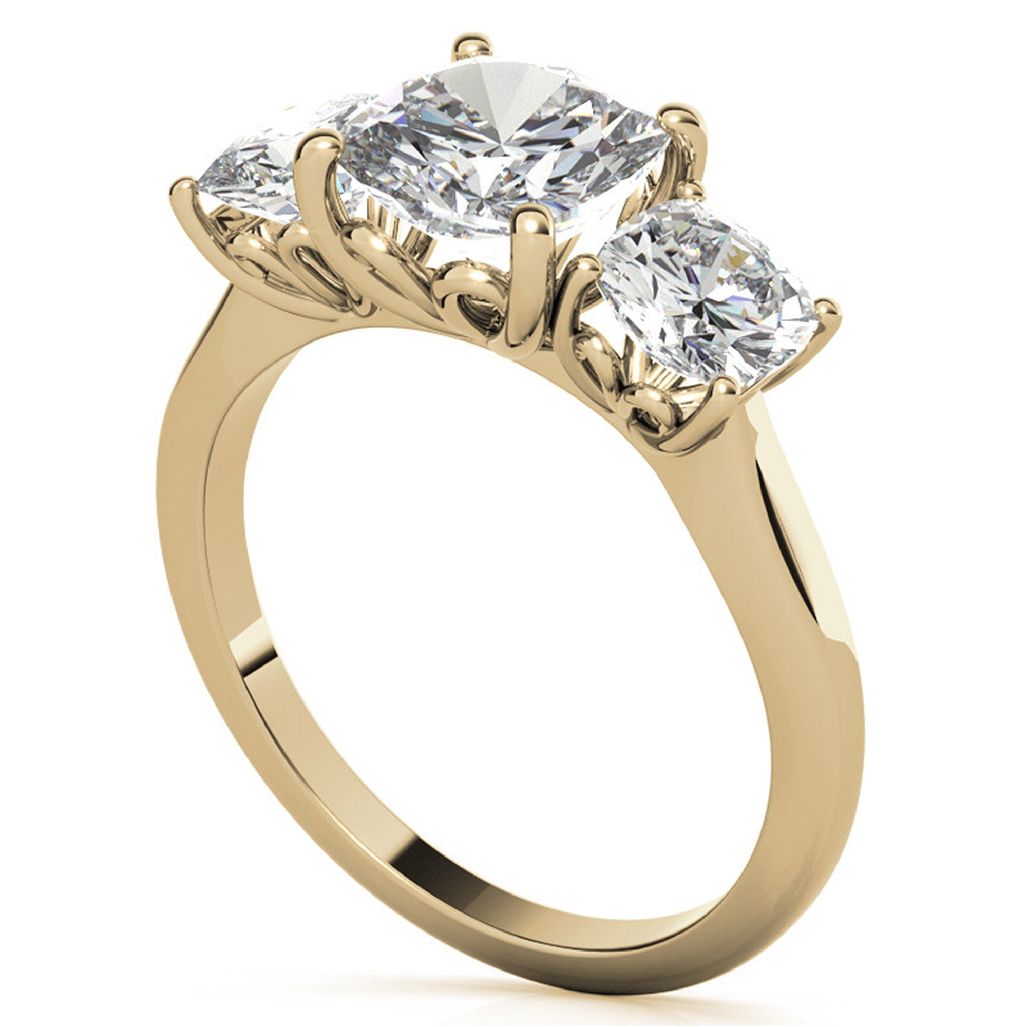 Adjustable  Engagement Sterling Silver Yellow Gold Trio Cushion-Cut Ring For Woman