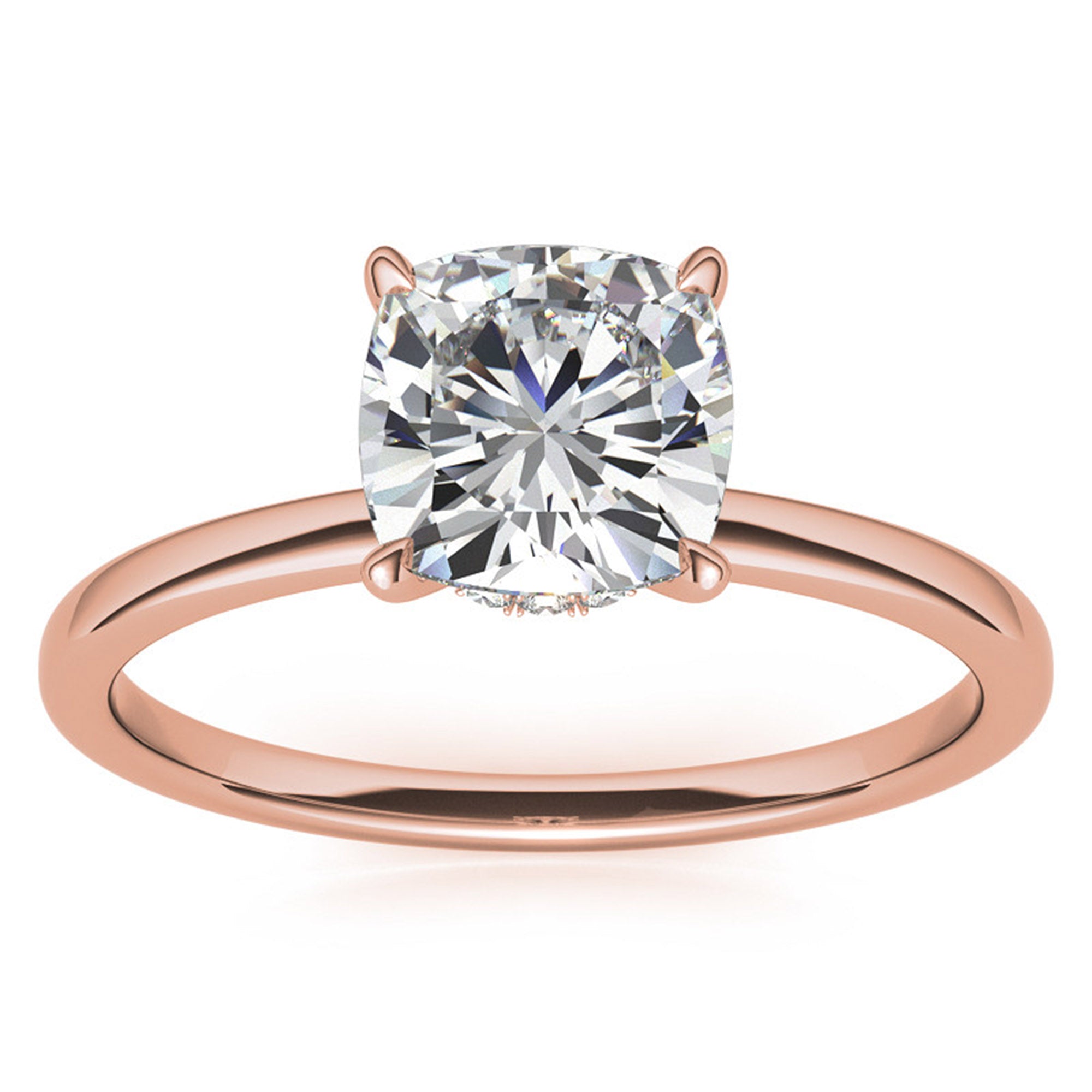 Cushion-Cut Rose Gold Adjustable Sterling Silver Elegant Solitaire Ring For Women