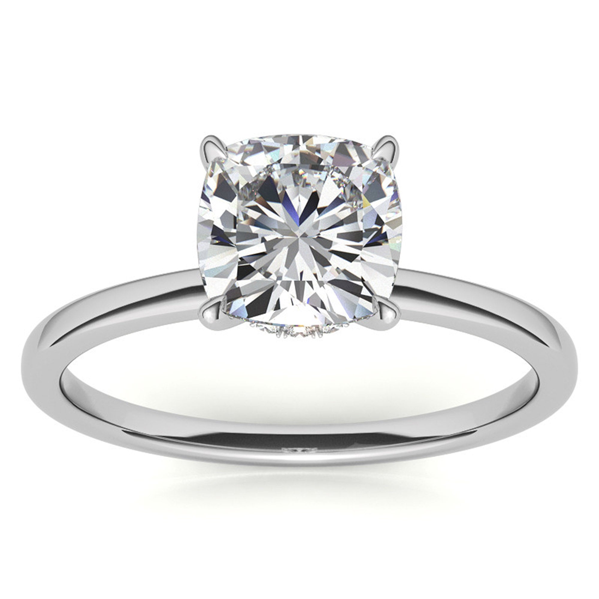 Cushion-Cut White Gold Adjustable Sterling Silver Elegant Solitaire Ring For Women