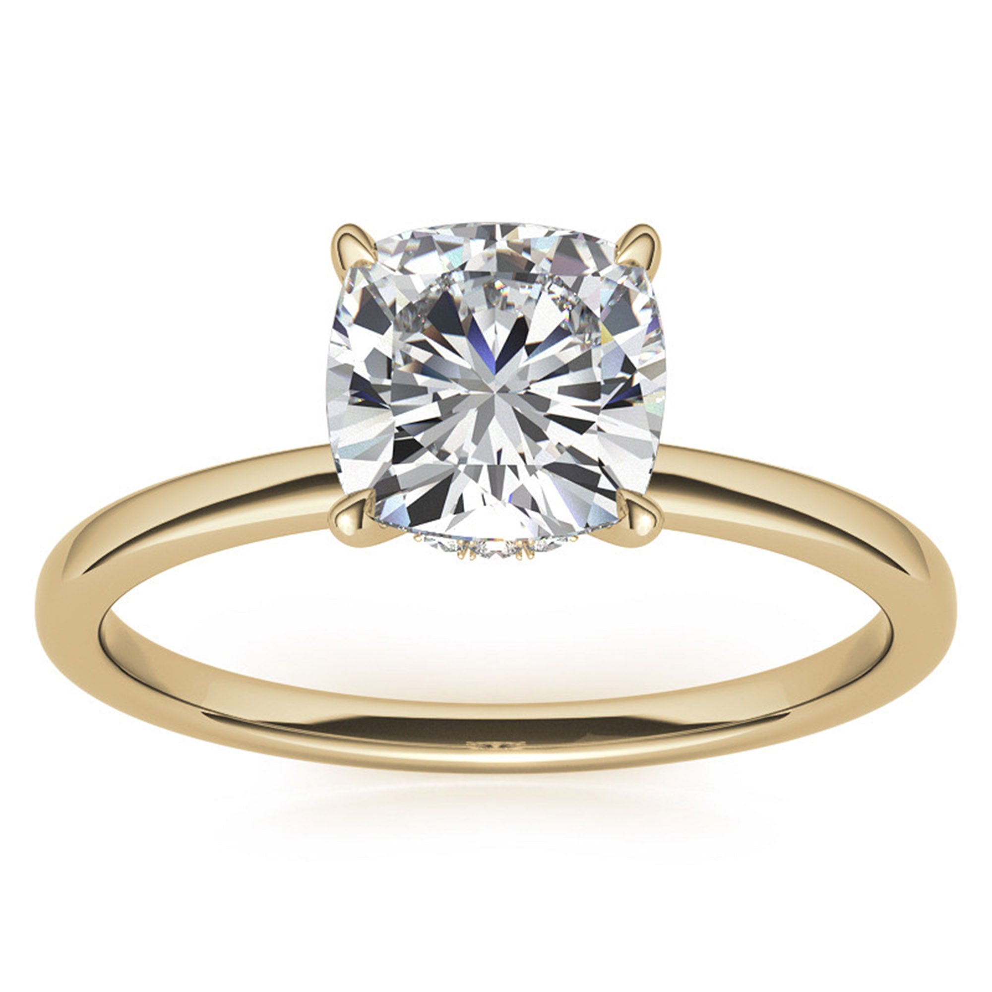 Cushion-Cut Yellow Gold Adjustable Sterling Silver Elegant Solitaire Ring For Women