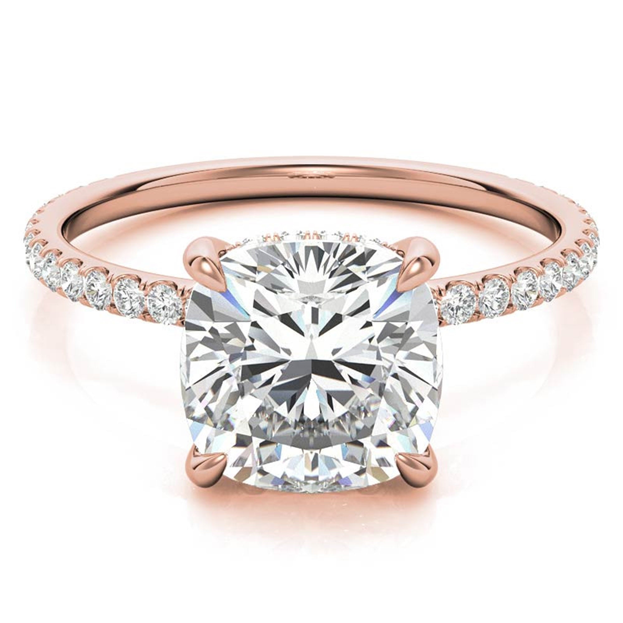 Sterling Silver Graceful Adjustable Cushion-Cut Solitaire Rose Gold Engagement Ring For Women