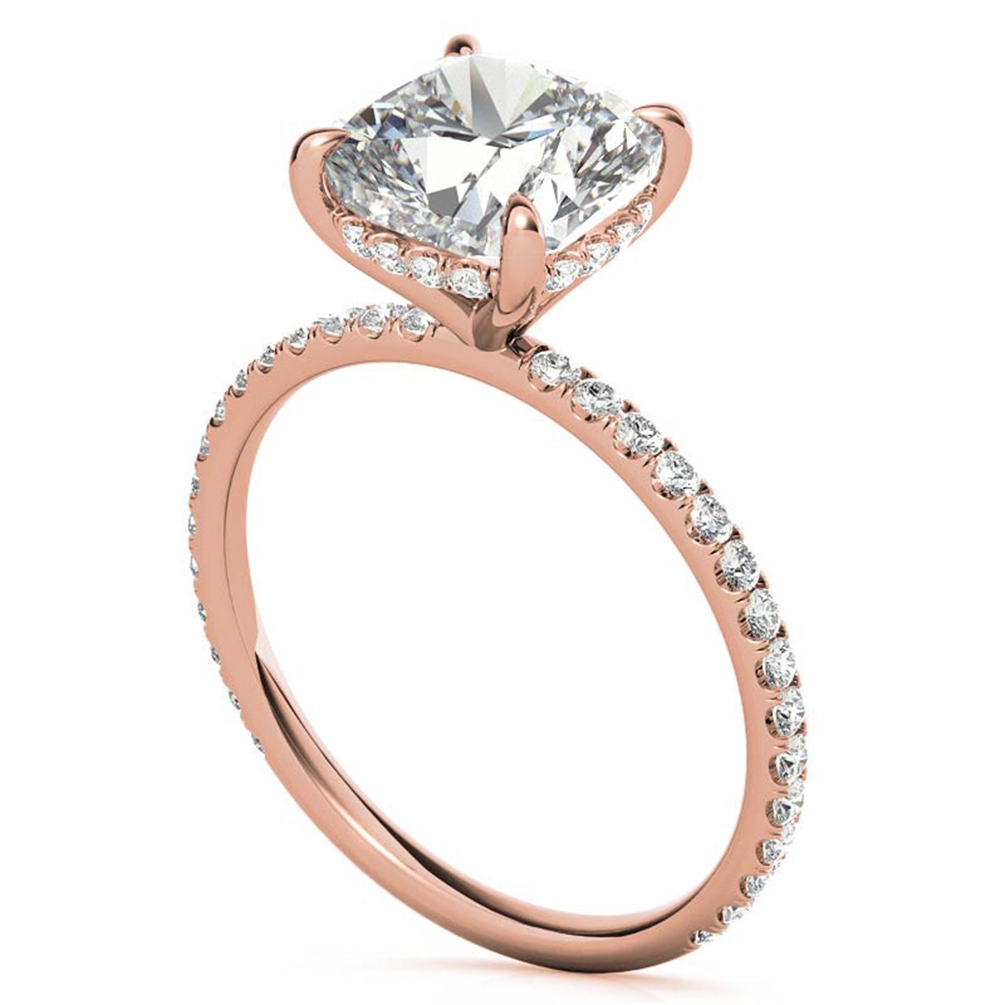 Sterling Silver Graceful Adjustable Cushion-Cut Solitaire Rose Gold Engagement Ring For Women