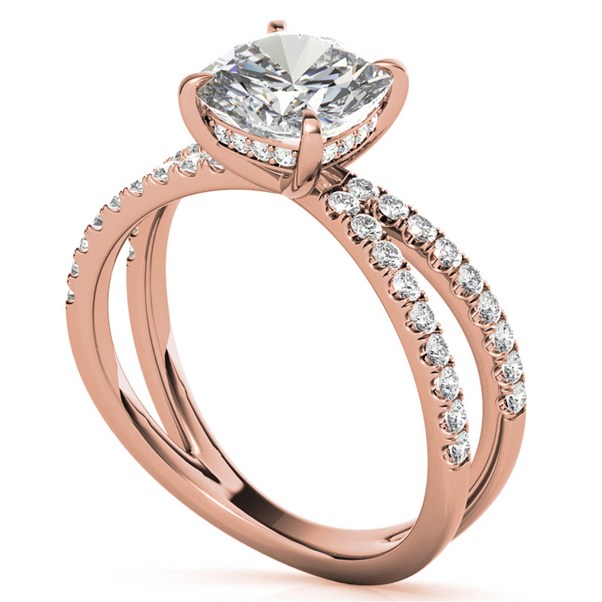 Adjustable Luxurious Sterling Silver Rose Gold Cushion-Cut Split Shank Engagement Ring For Women