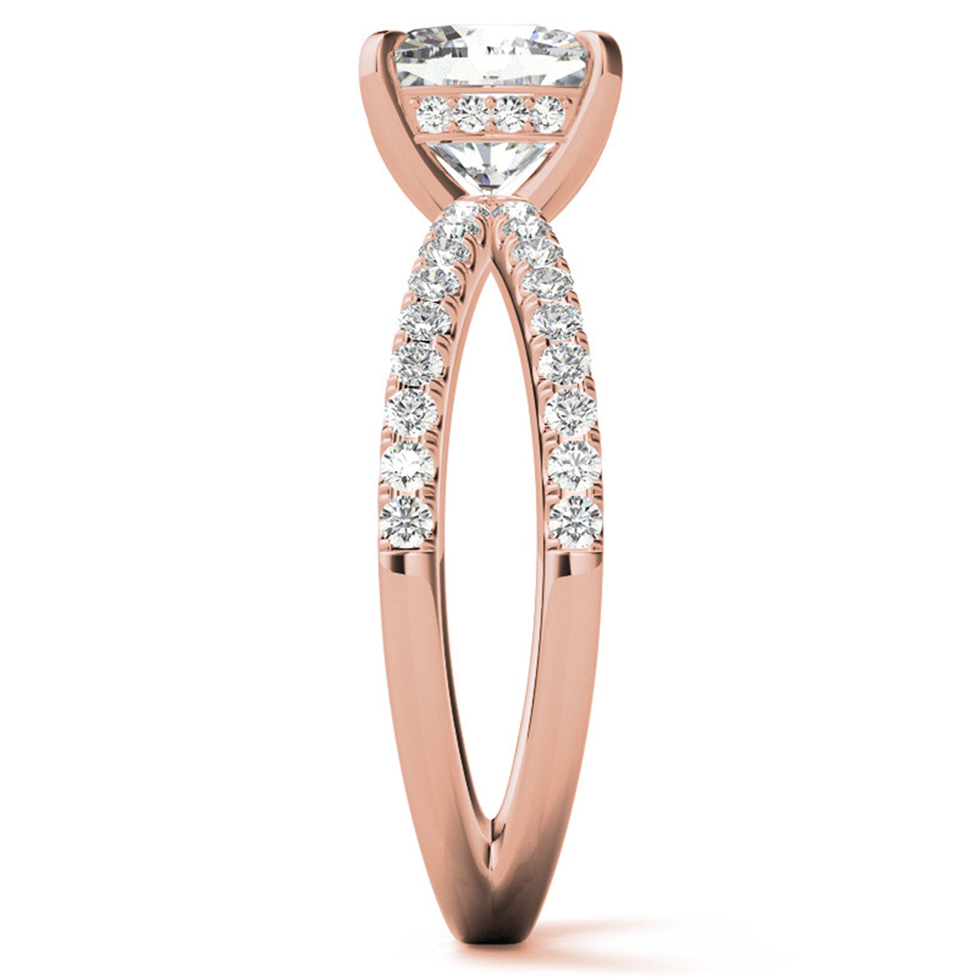 Adjustable Luxurious Sterling Silver Rose Gold Cushion-Cut Split Shank Engagement Ring For Women