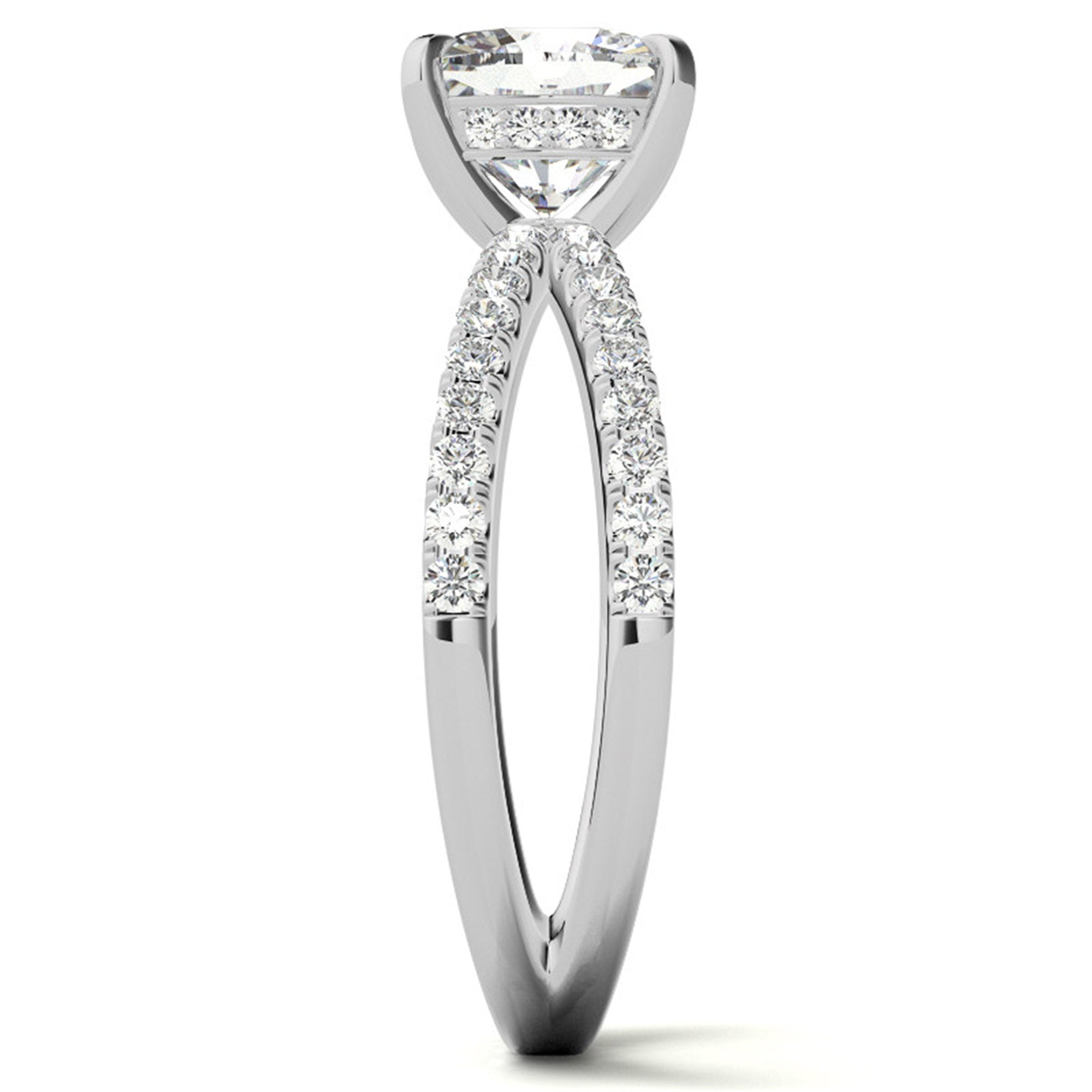 Adjustable Luxurious Sterling Silver White Gold Cushion-Cut Split Shank Engagement Ring For Women