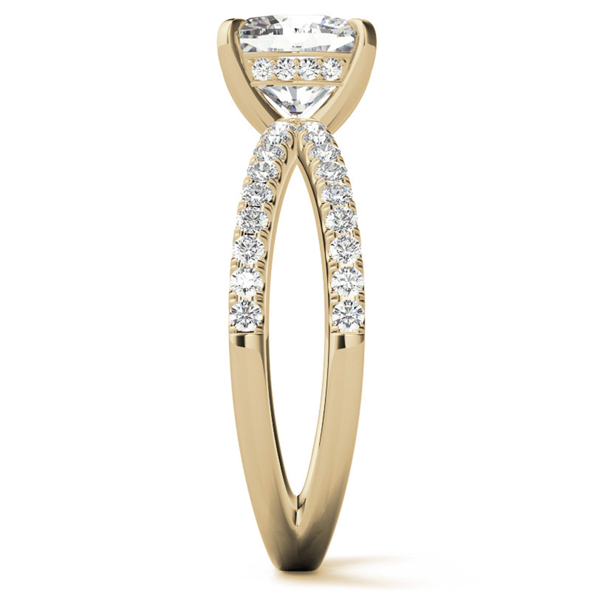 Adjustable Luxurious Sterling Silver Yellow Gold Cushion-Cut Split Shank Engagement Ring For Women