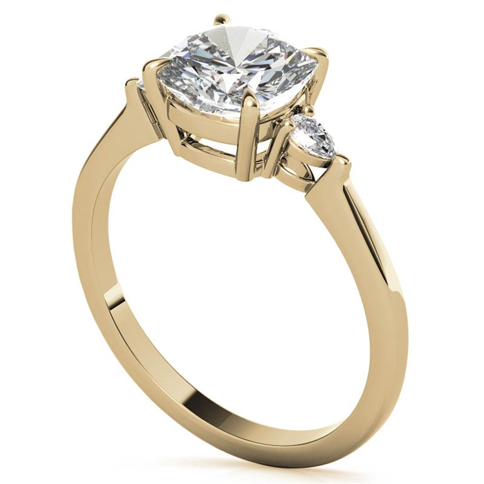 Sterling Silver Cushion-Cut With Two Pear-Shaped  Adjustable Engagement Yellow Gold Ring For Woman