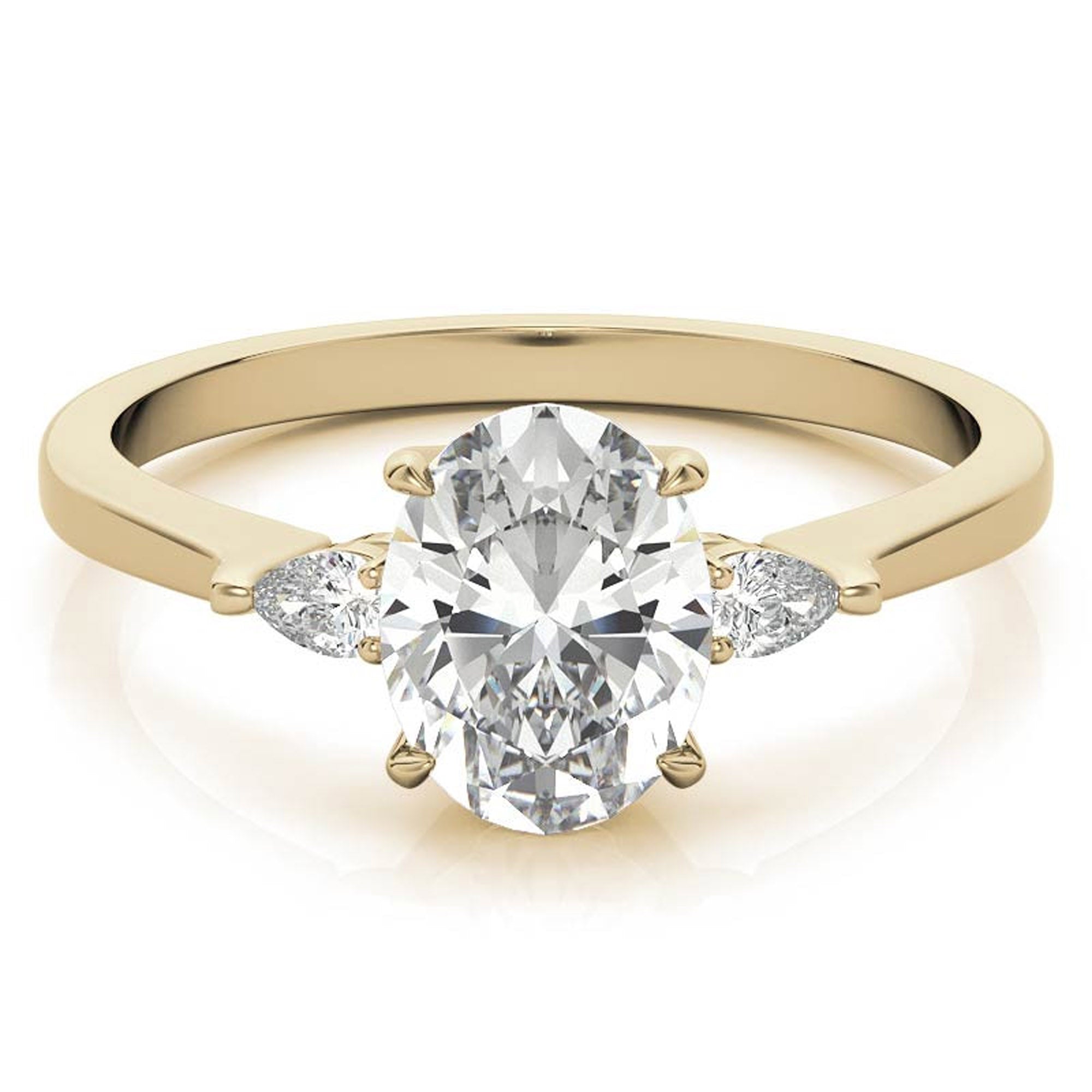 Timeless Classic Sterling Silver Adjustable Three-Stone Oval Cut Zircon Yellow Gold Engagement Ring For Women