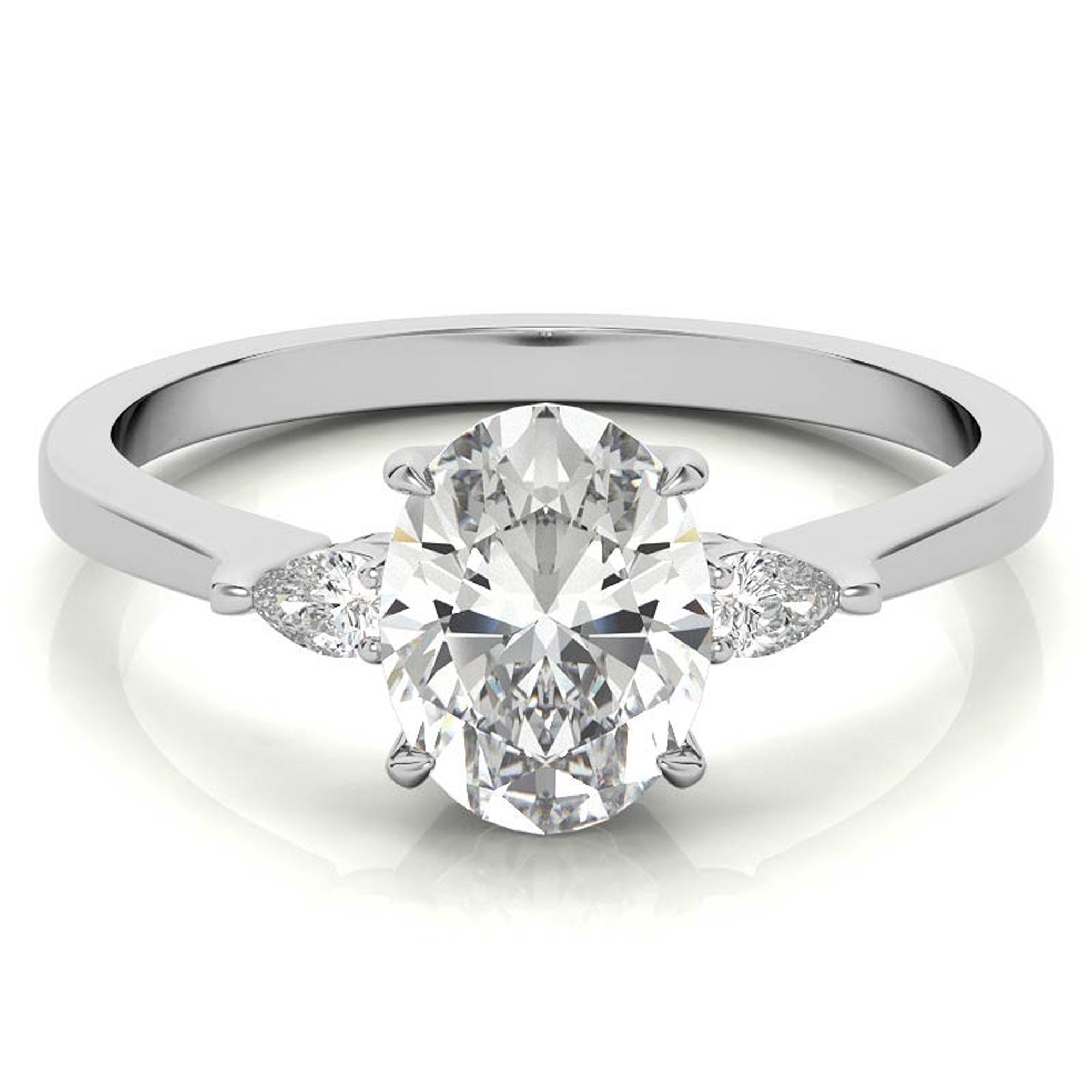 Timeless Classic Sterling Silver Adjustable Three-Stone Oval Cut Zircon White Gold Engagement Ring For Women