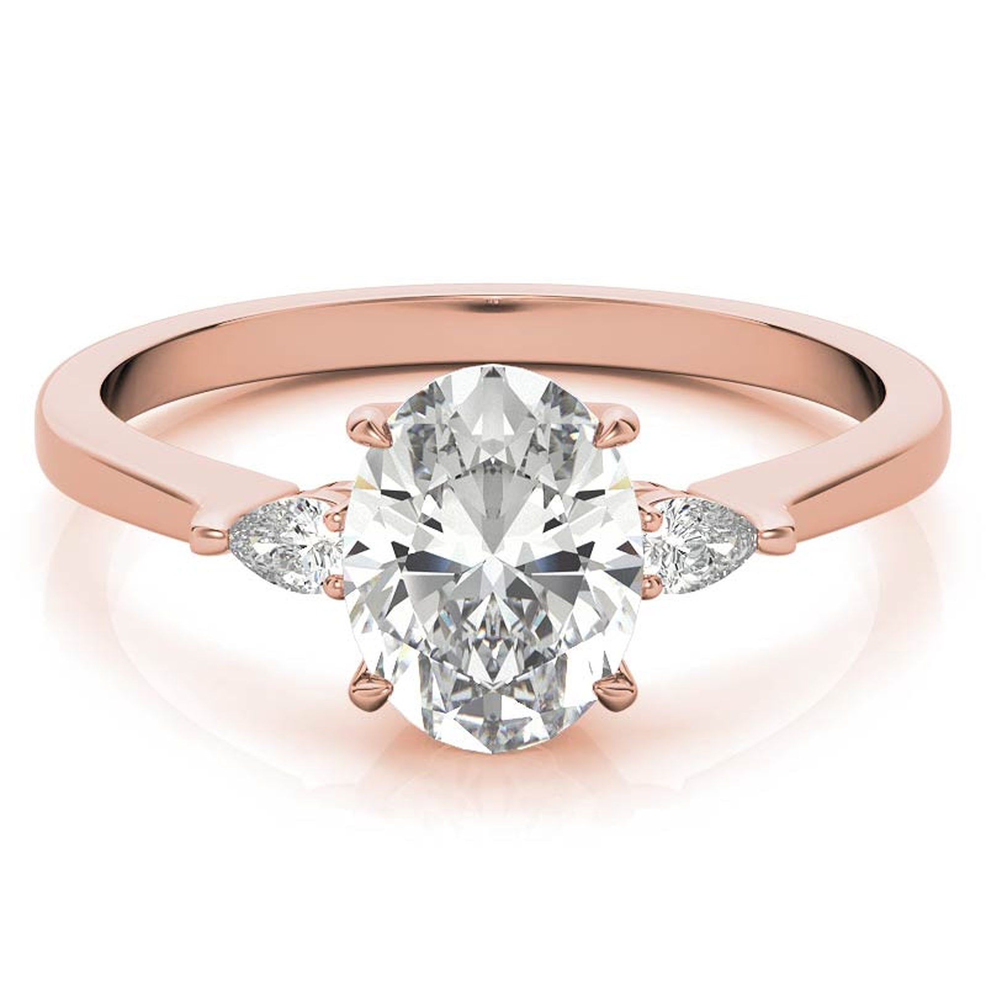 Timeless Classic Sterling Silver Adjustable Three-Stone Oval Cut Zircon Rose Gold Engagement Ring For Women