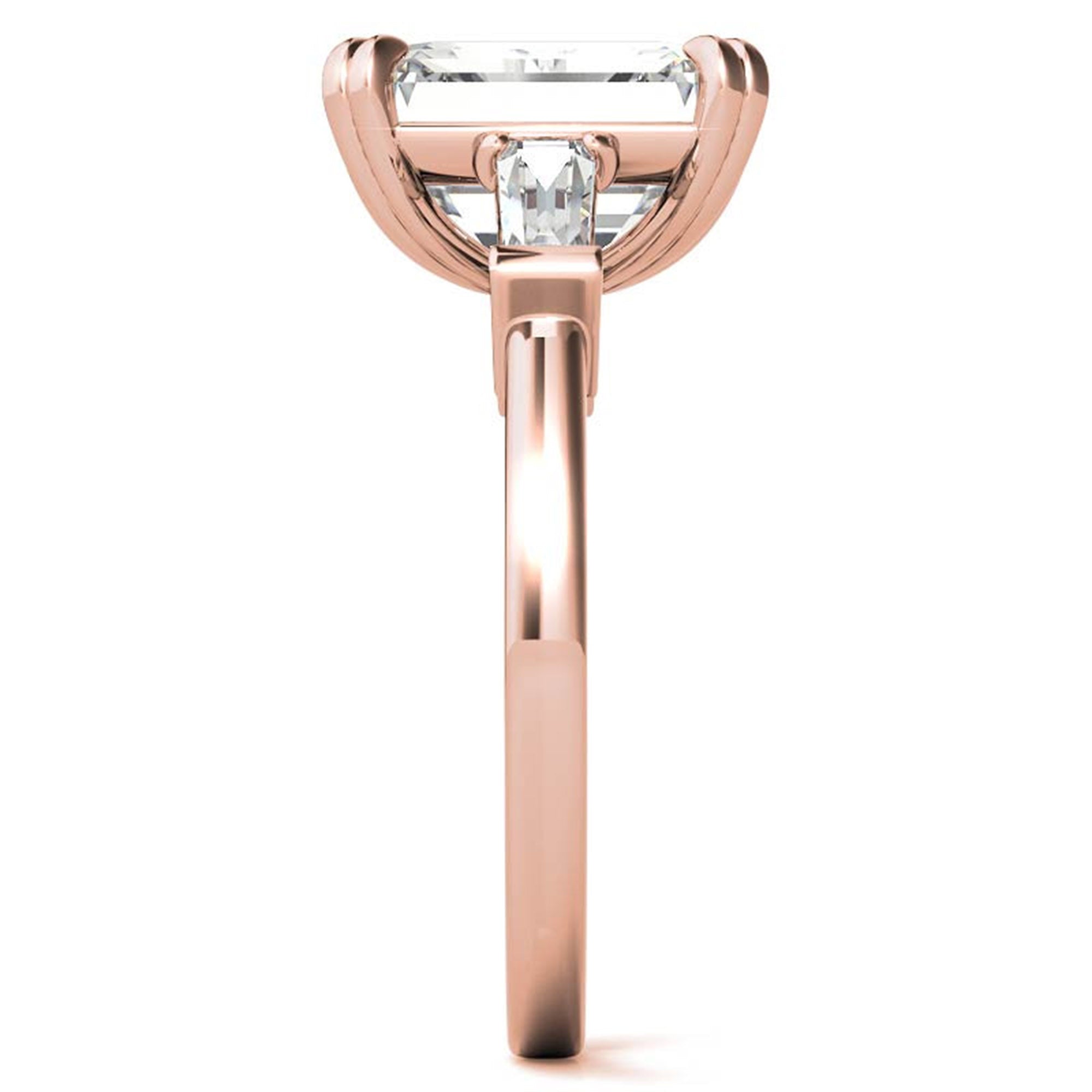 Adjustable Engagement Sterling Silver Rose Gold Three-Stone Emerald-Cut with Baguette Ring For Woman