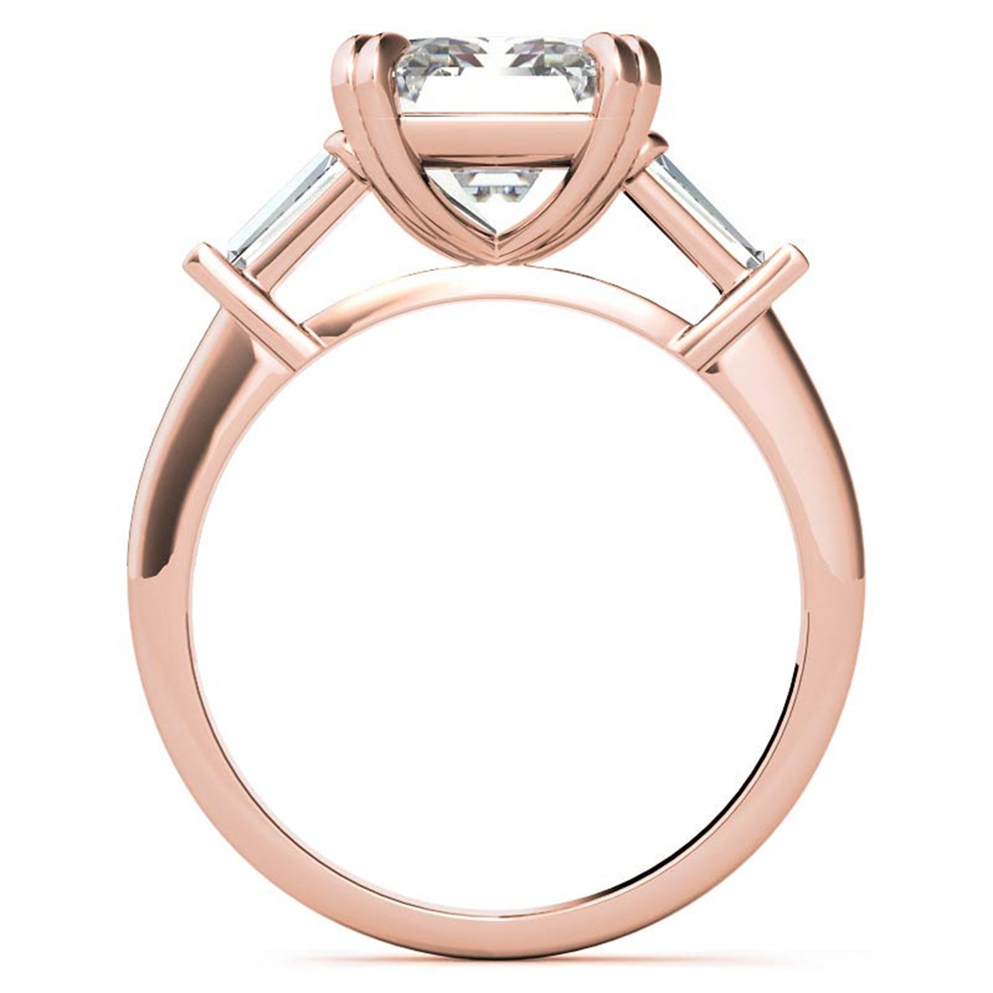 Adjustable Engagement Sterling Silver Rose Gold Three-Stone Emerald-Cut with Baguette Ring For Woman