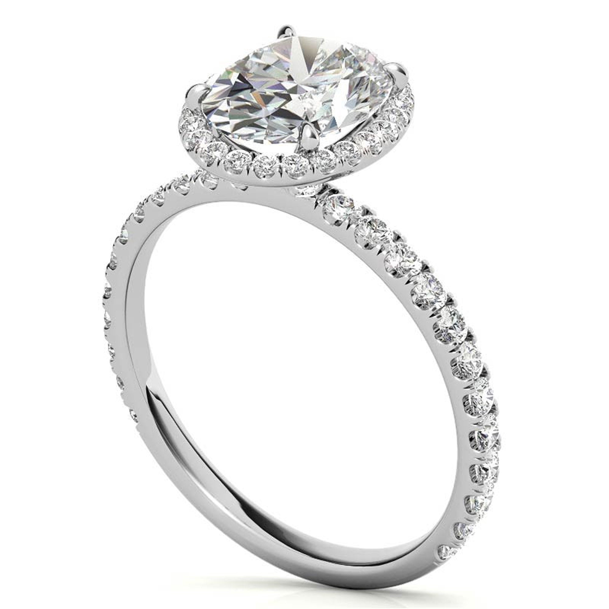 Sterling Silver Halo Pave Adjustable Classic White Gold Engagement Ring For Women