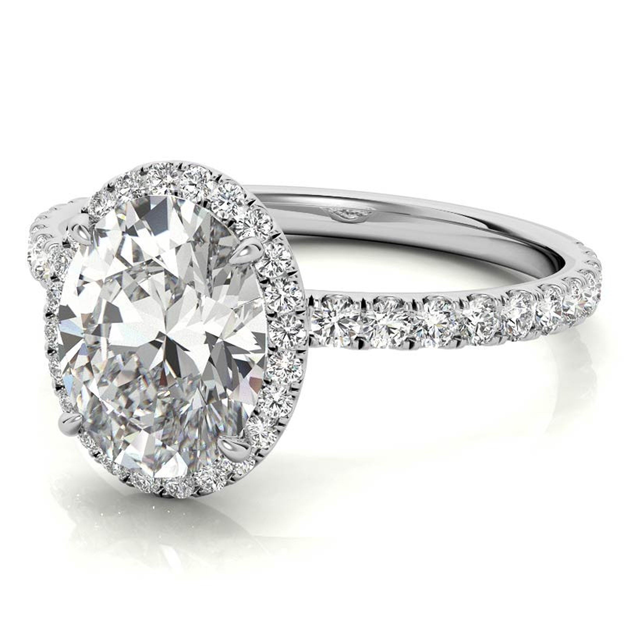 Sterling Silver Halo Pave Adjustable Classic White Gold Engagement Ring For Women